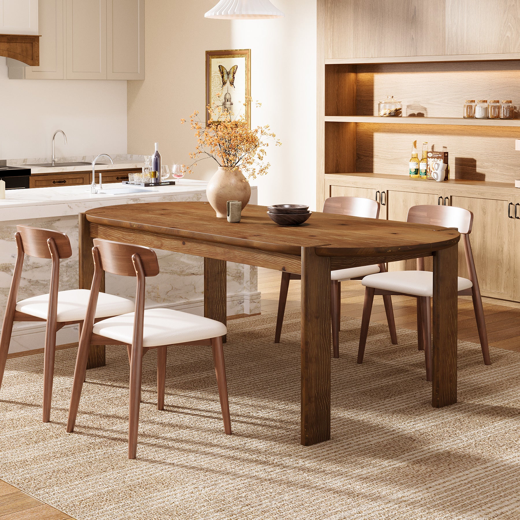 Tribesigns 63-Inch Solid Wood Oval Dining Table, Farmhouse Dinner Table with Sturdy Base for 4-6