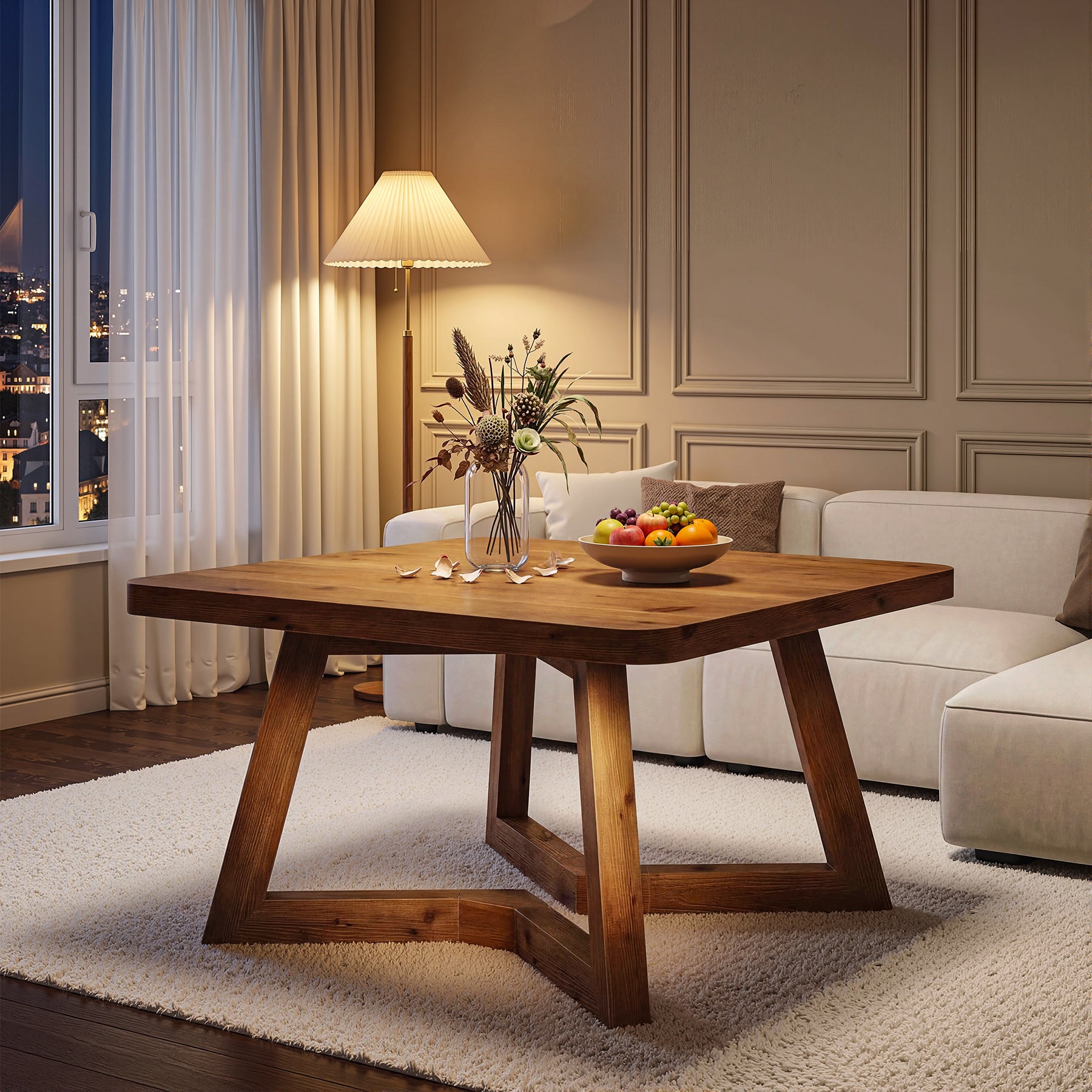31.5 Inch Solid Wood Square Coffee Table, Farmhouse Center Table with Pedestal for Living Room