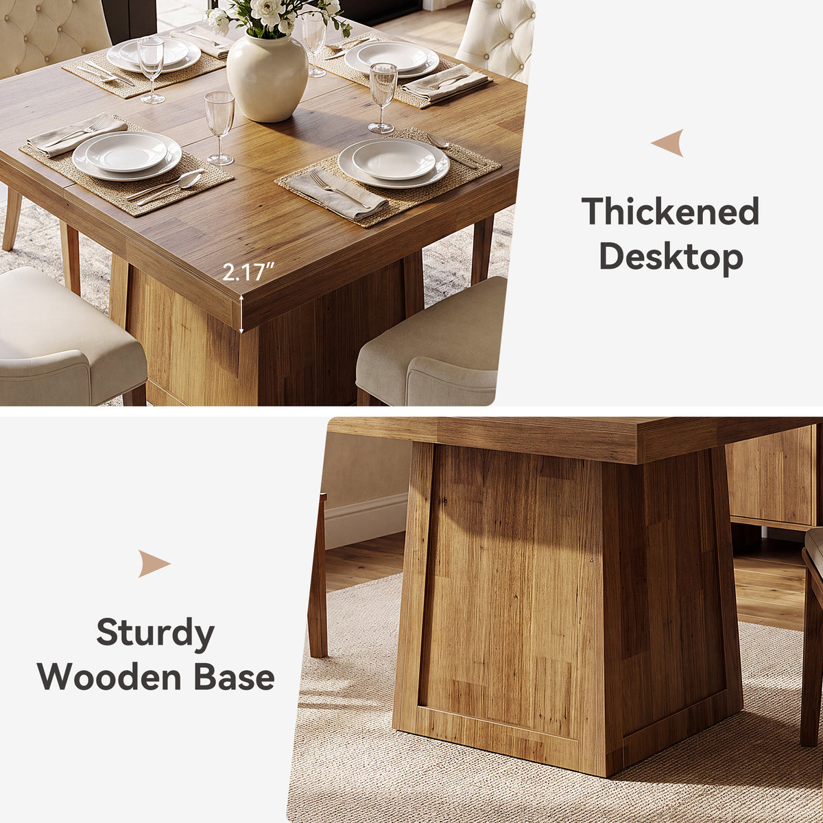 Tribesigns 31.5 Inch Square Dining Table for 2-4, Walnut Kitchen Table with Trapezoid Base for Small Spaces