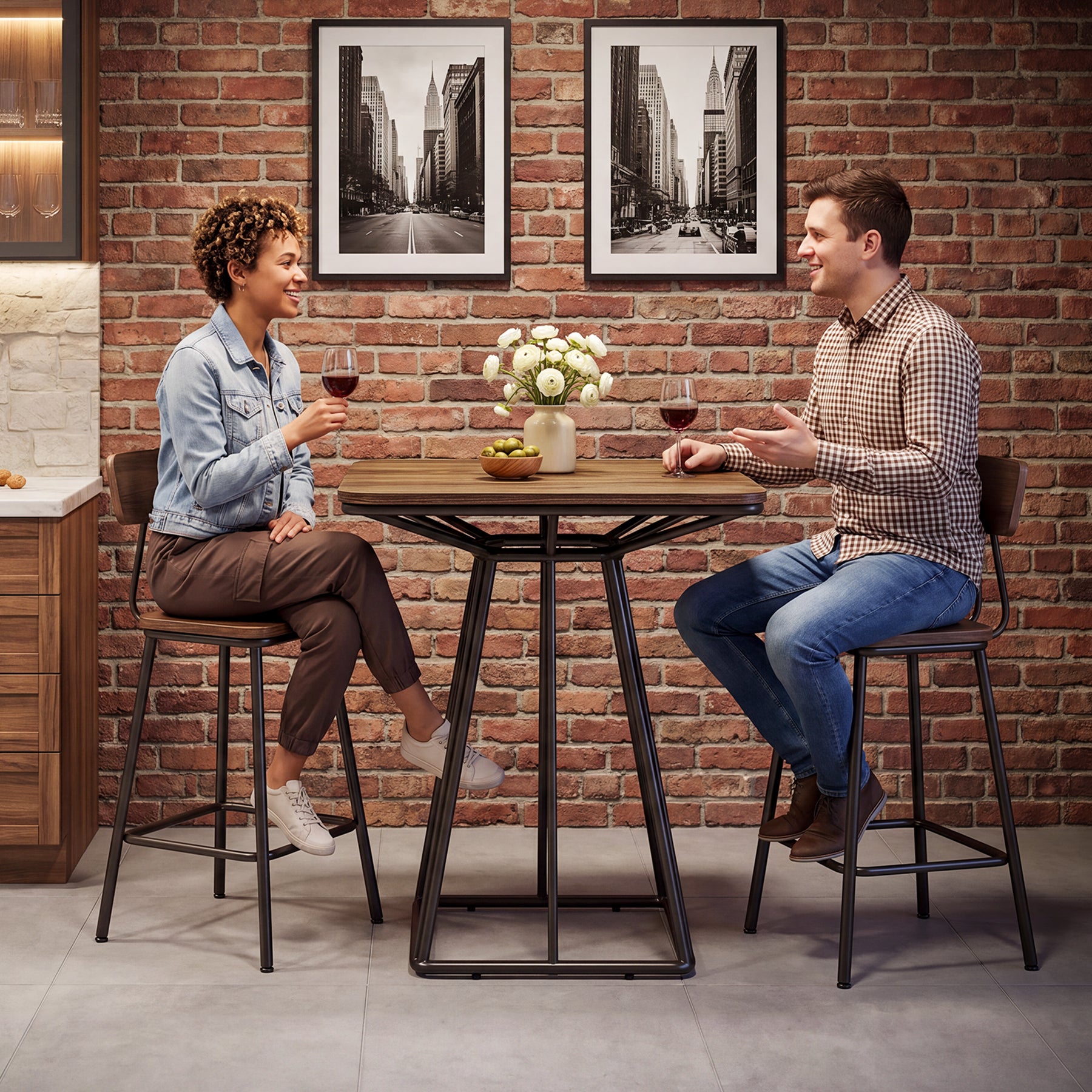 Tribesigns 31.5 Inch Square Bar Table, Geometric Pedestal Base for Kitchen Dining and Bistro Spaces