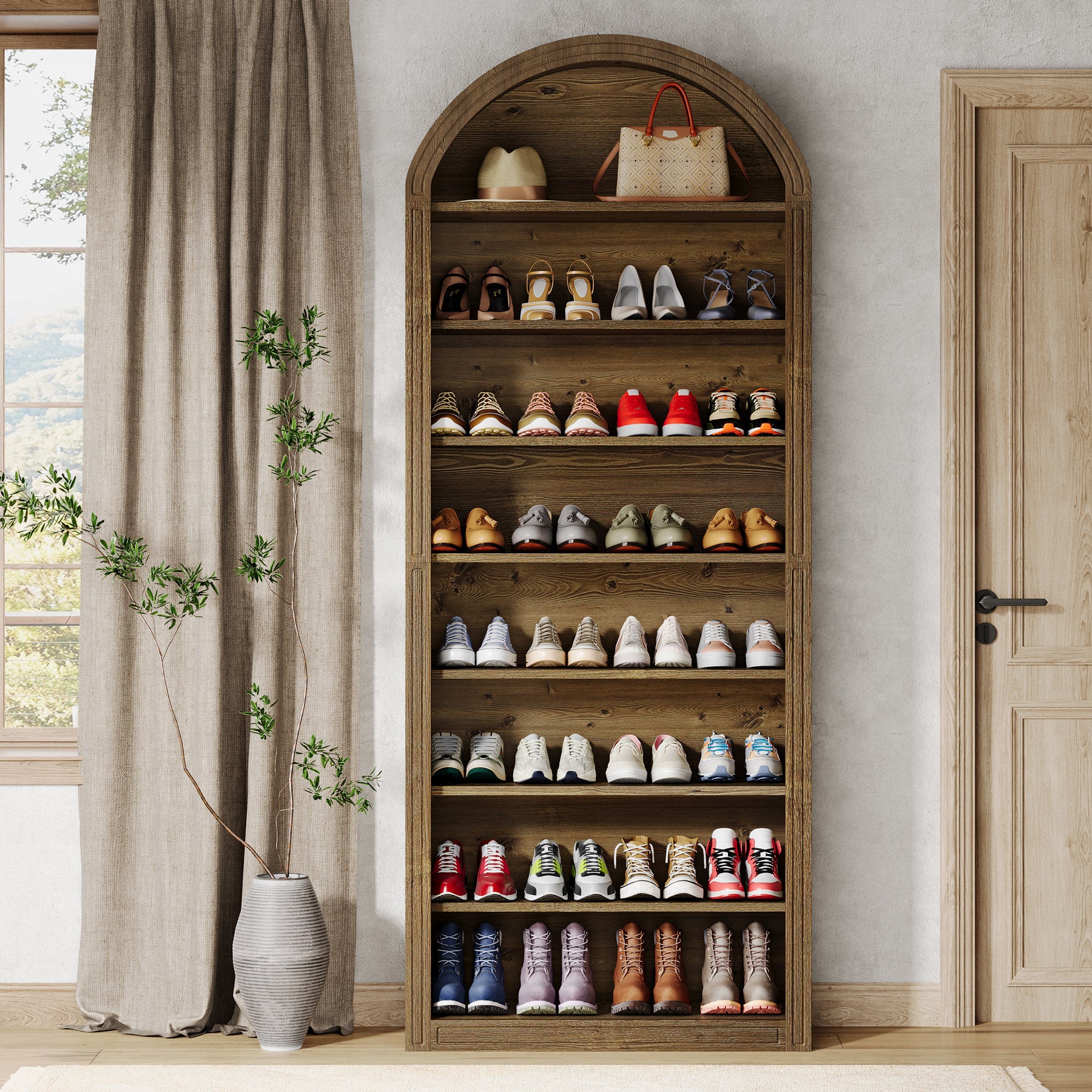 Tribesigns 8-Tier Shoe Storage Cabinet, Tall Wooden Shoe Rack for Entryway