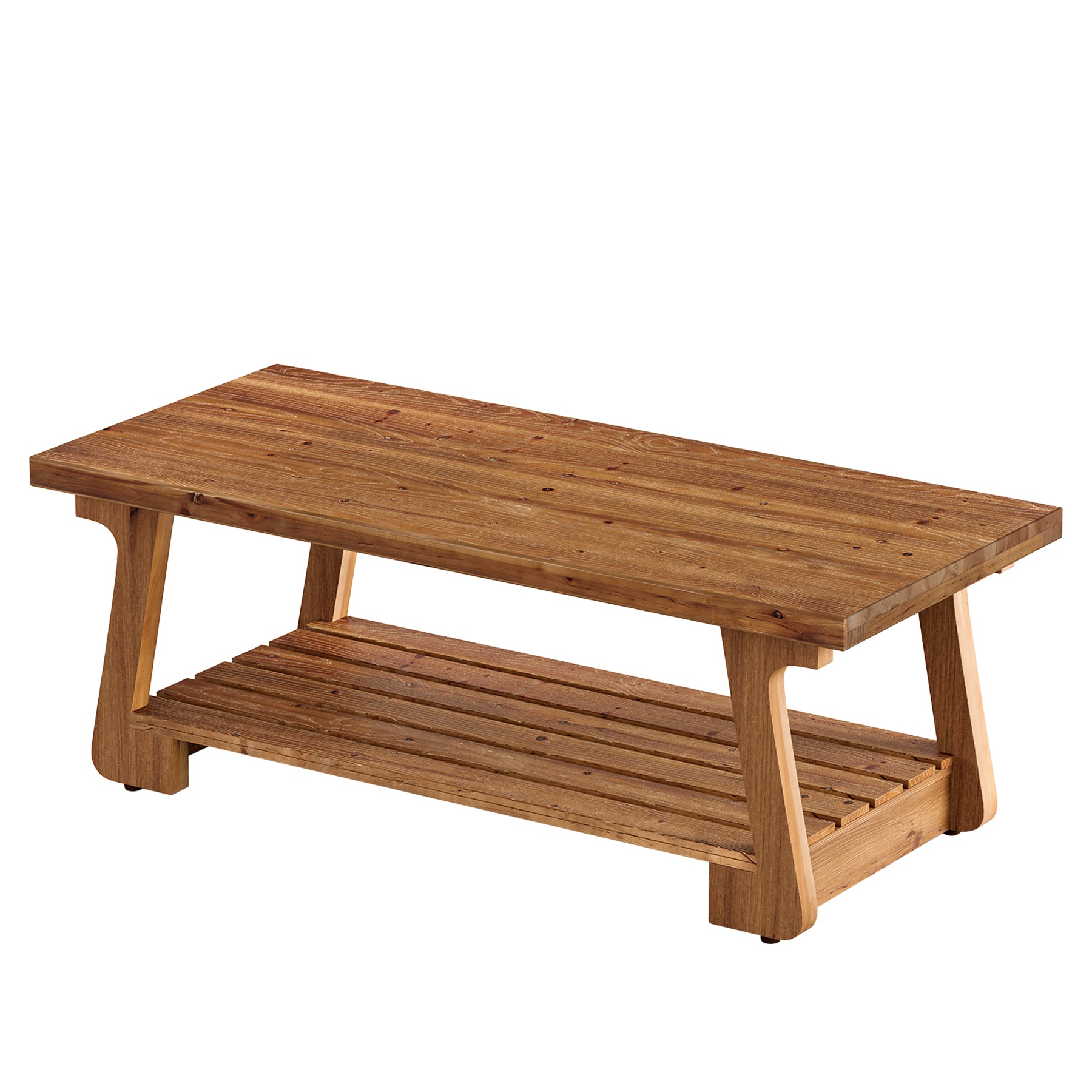 Tribesigns 55-Inch Solid Wood Coffee Table, 2-Tier Storage Shelf Farmhouse Table for Living Room