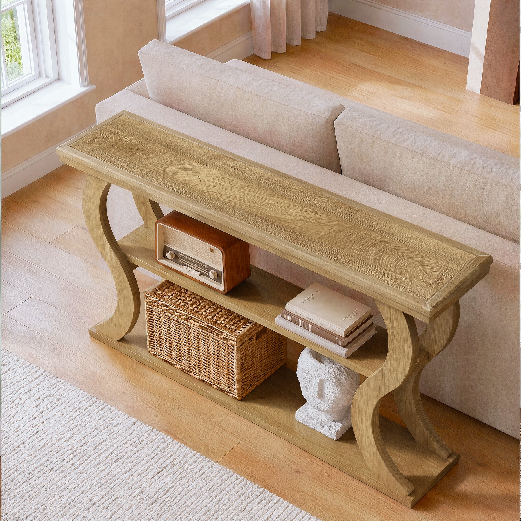 Tribesigns 55 Inch Console Table with 3-Tier Storage, Farmhouse Hallway Table with Wave Legs