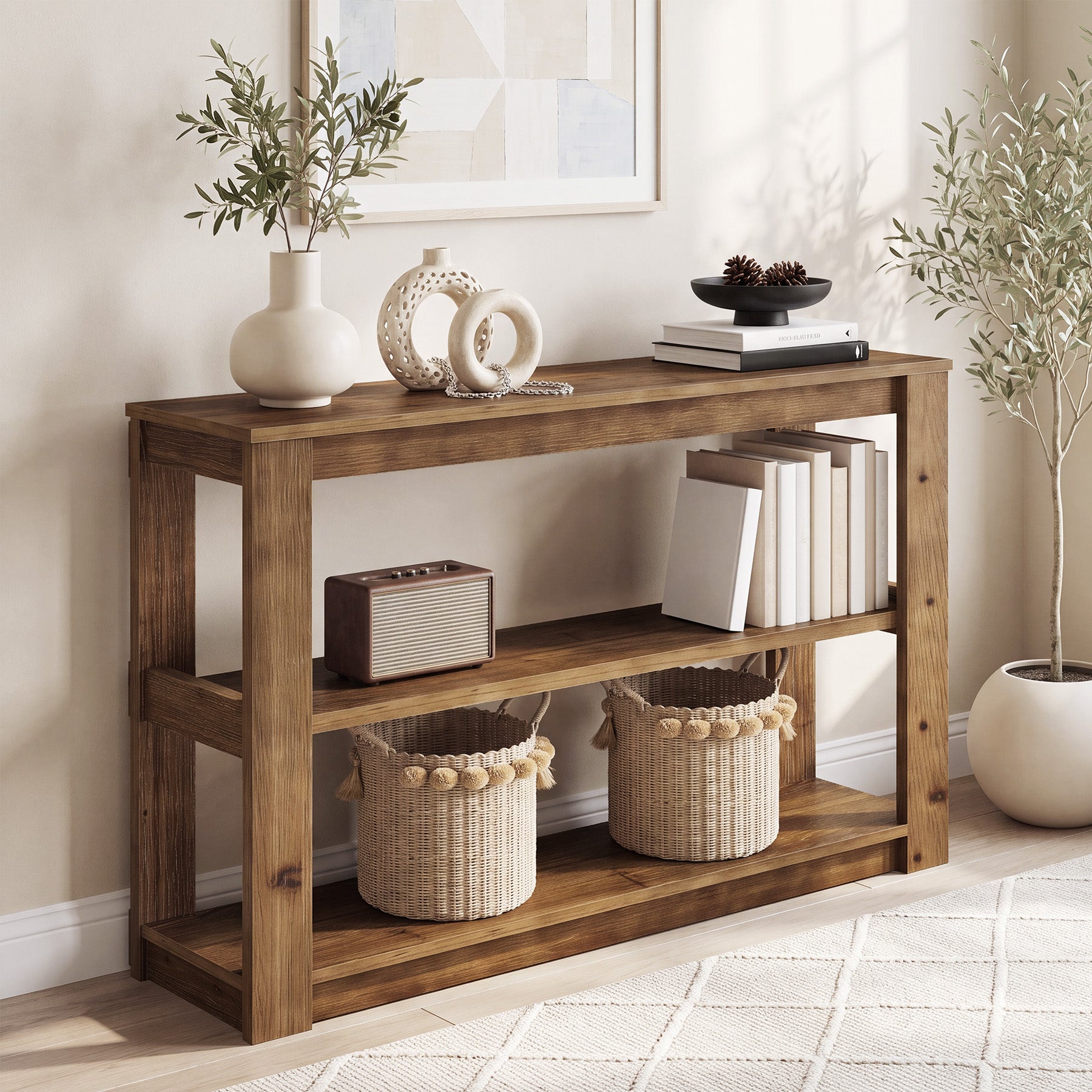Tribesigns 41.3 Inch Solid Wood Console Table with 3-Tier Storage, Farmhouse Hallway Table
