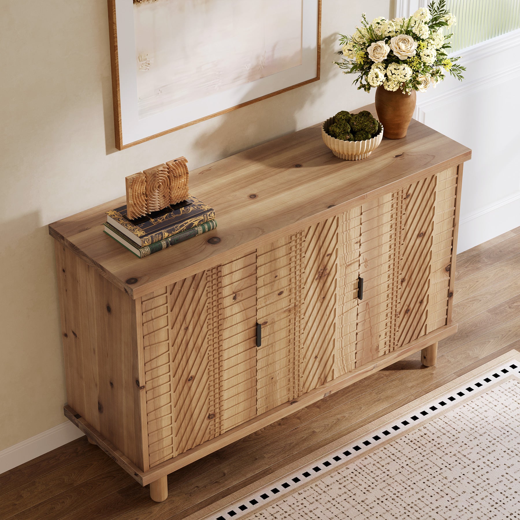 Tribesigns 47.6-Inch Farmhouse Sideboard Cabinet with 3 Doors, Solid Wood Buffet Cabinet for Kitchen