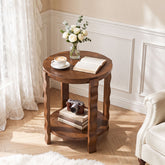 Tribesigns 19.69-Inch Round Side Table with 2-Tier Storage, Solid Wood End Table for Living Room 3