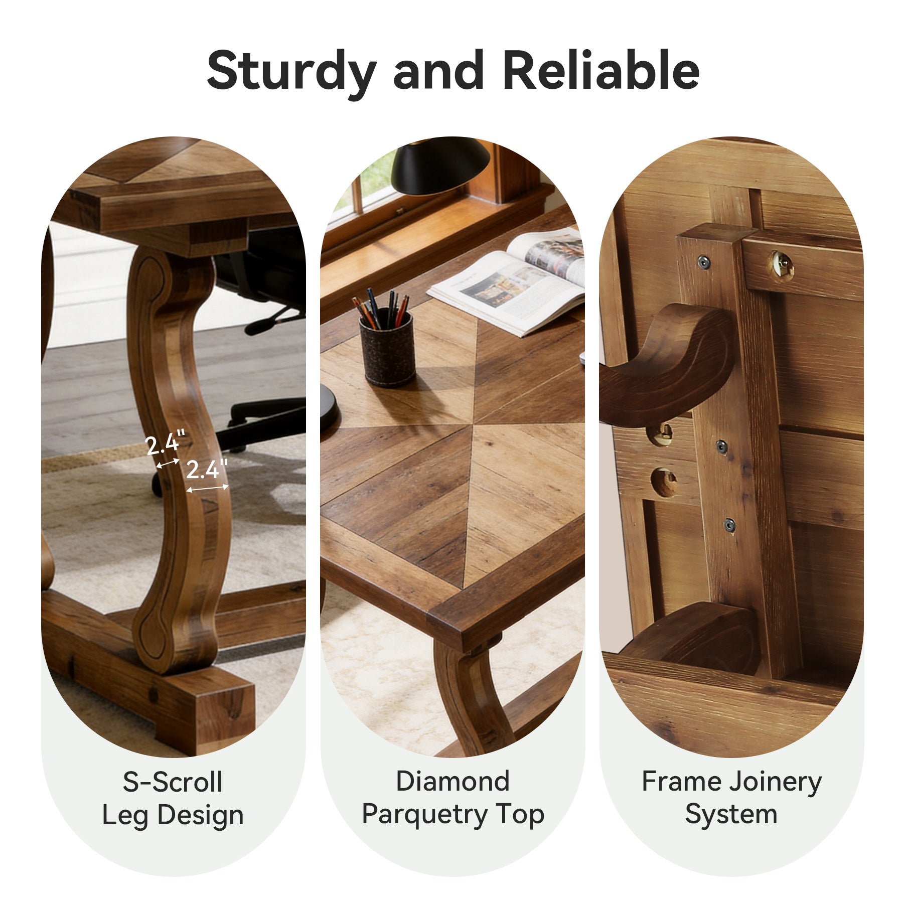 Tribesigns 63-Inch Solid Wood Executive Desk with Diamond Parquetry, Farmhouse Desk for Home Office
