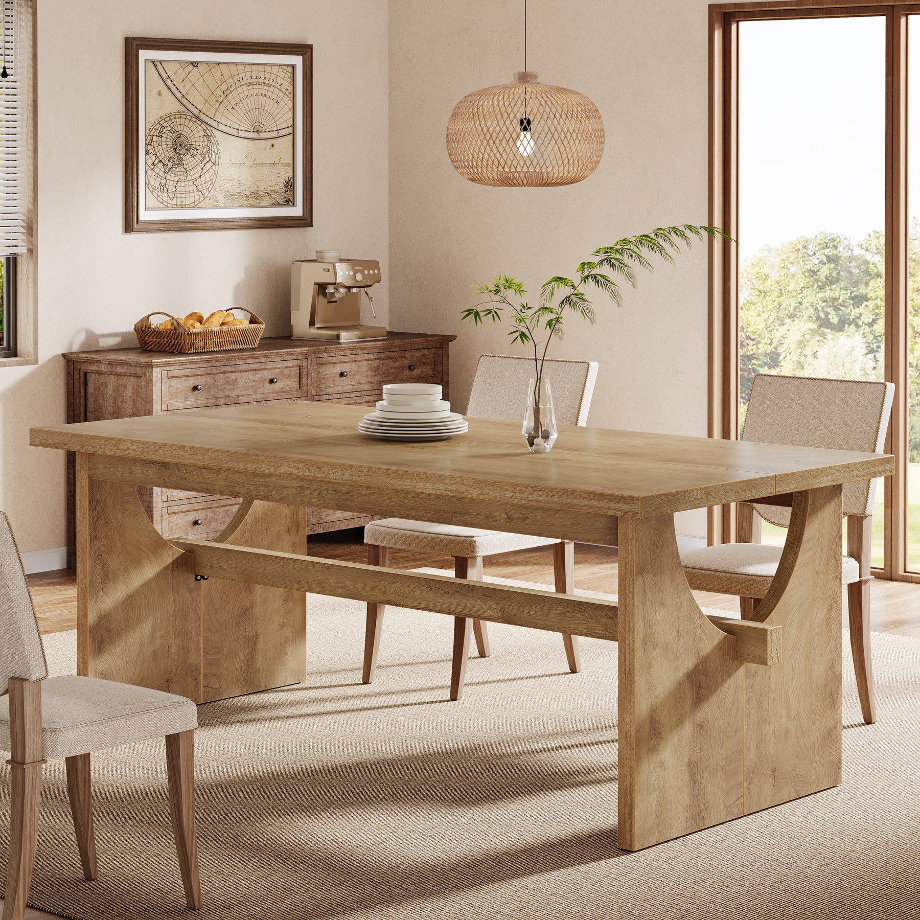 Tribesigns 63-Inch Farmhouse Dining Table for 4 to 6 People with Heavy Duty Double Base