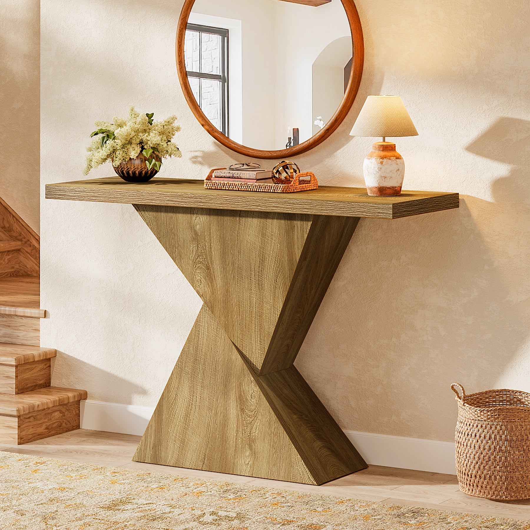 Tribesigns 41.5-Inch Narrow Farmhouse Console Table, Entryway Sofa Table with Geometric Base