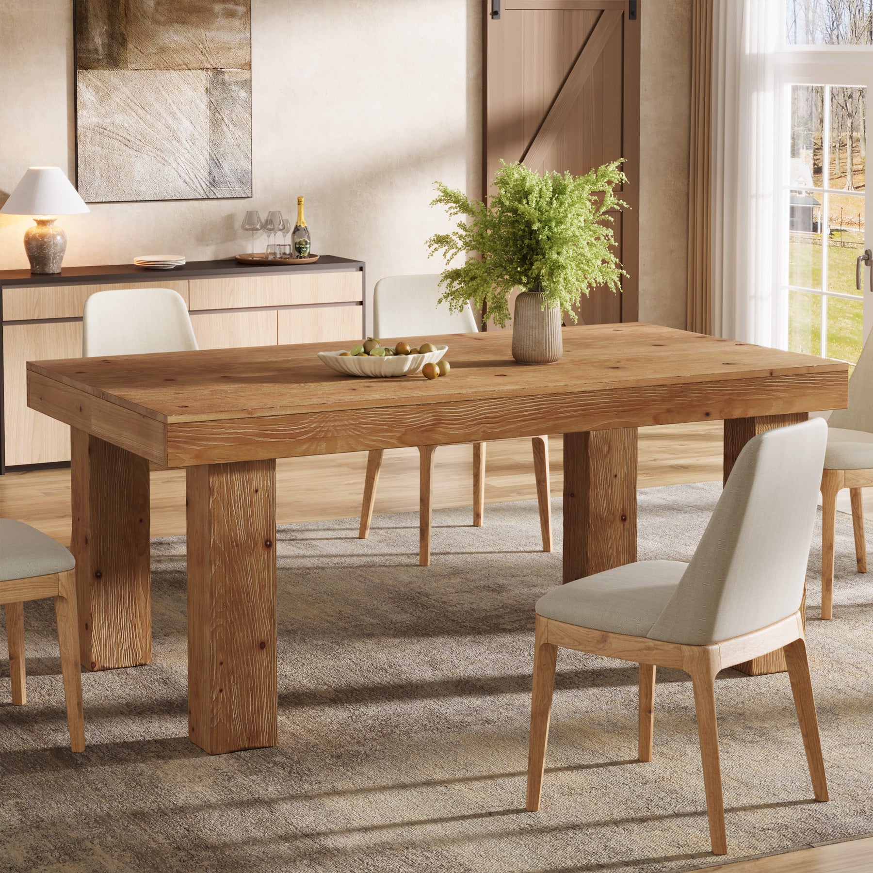 Tribesigns 63-Inch Solid Wood Kitchen Table for 4-6 People, Farmhouse Dining Table with Thick Tabletop