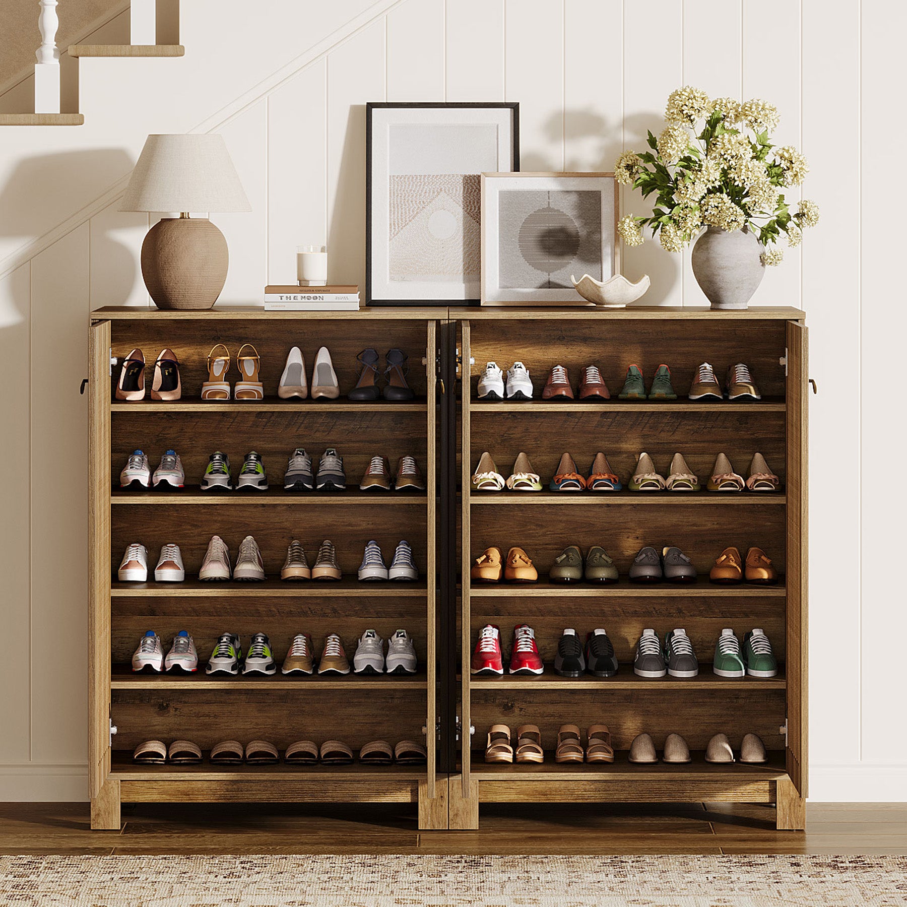Tribesigns 43.3-Inch Shoe Cabinet with 5-Tier Storage, Wooden Entryway Organizer for Up to 24 Pairs
