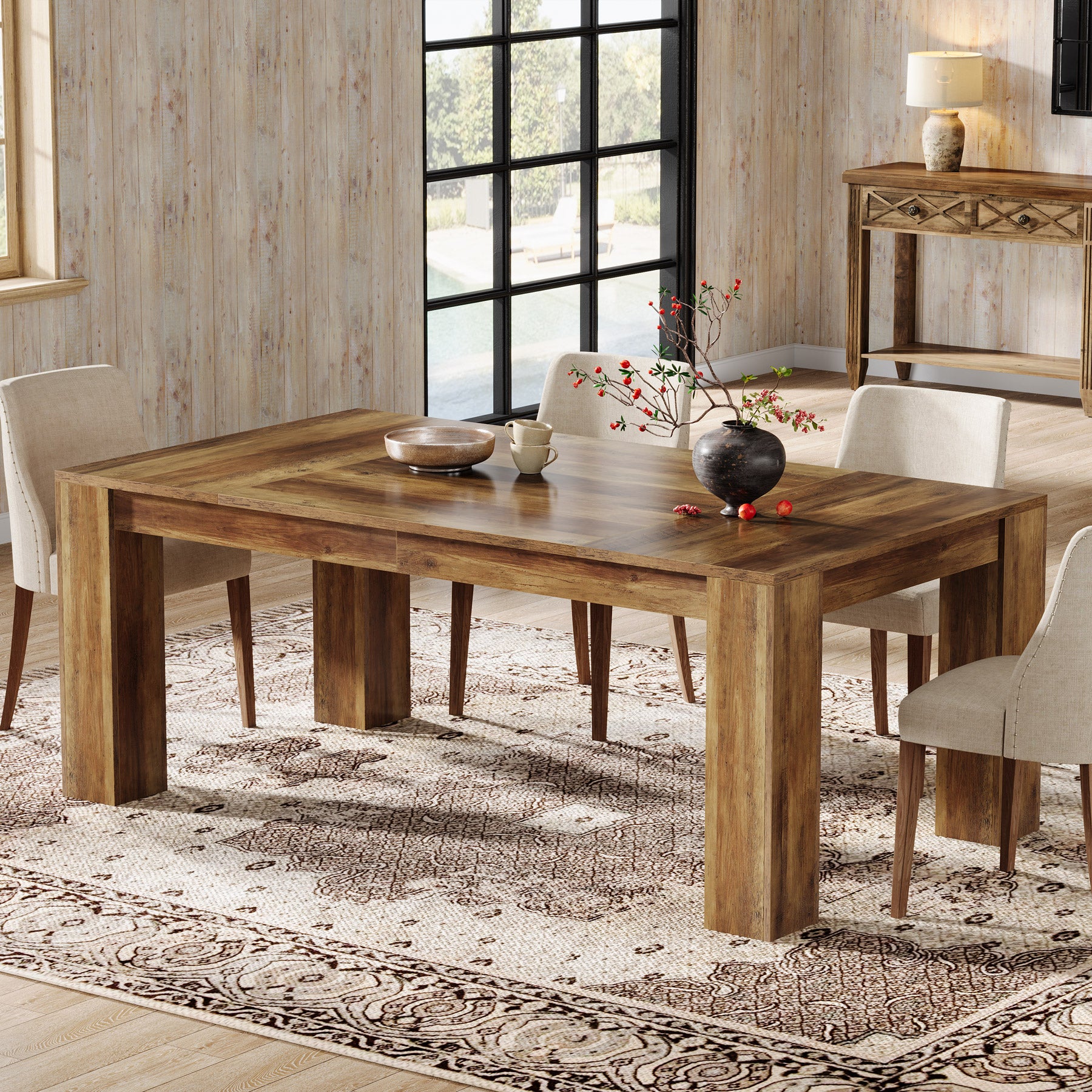 Tribesigns 63 Inch Dining Table, Rustic Farmhouse Wooden Kitchen Table for 4 to 6 People Home Dining
