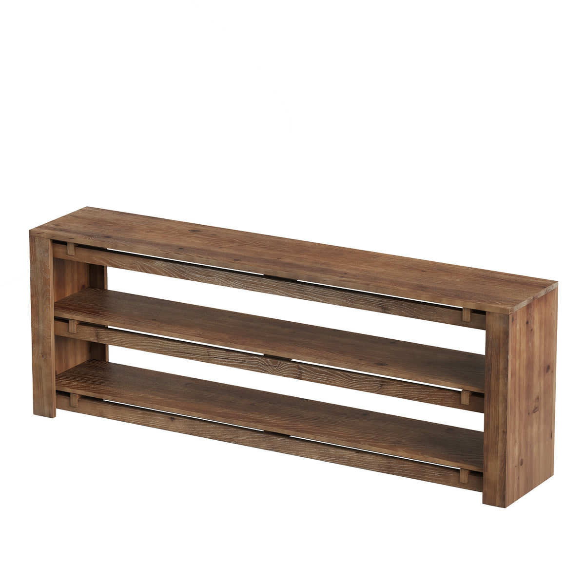 Tribesigns 63" Solid Wood TV Stand with 3-Tier Open Storage, Rustic Media Console for 75" TVs