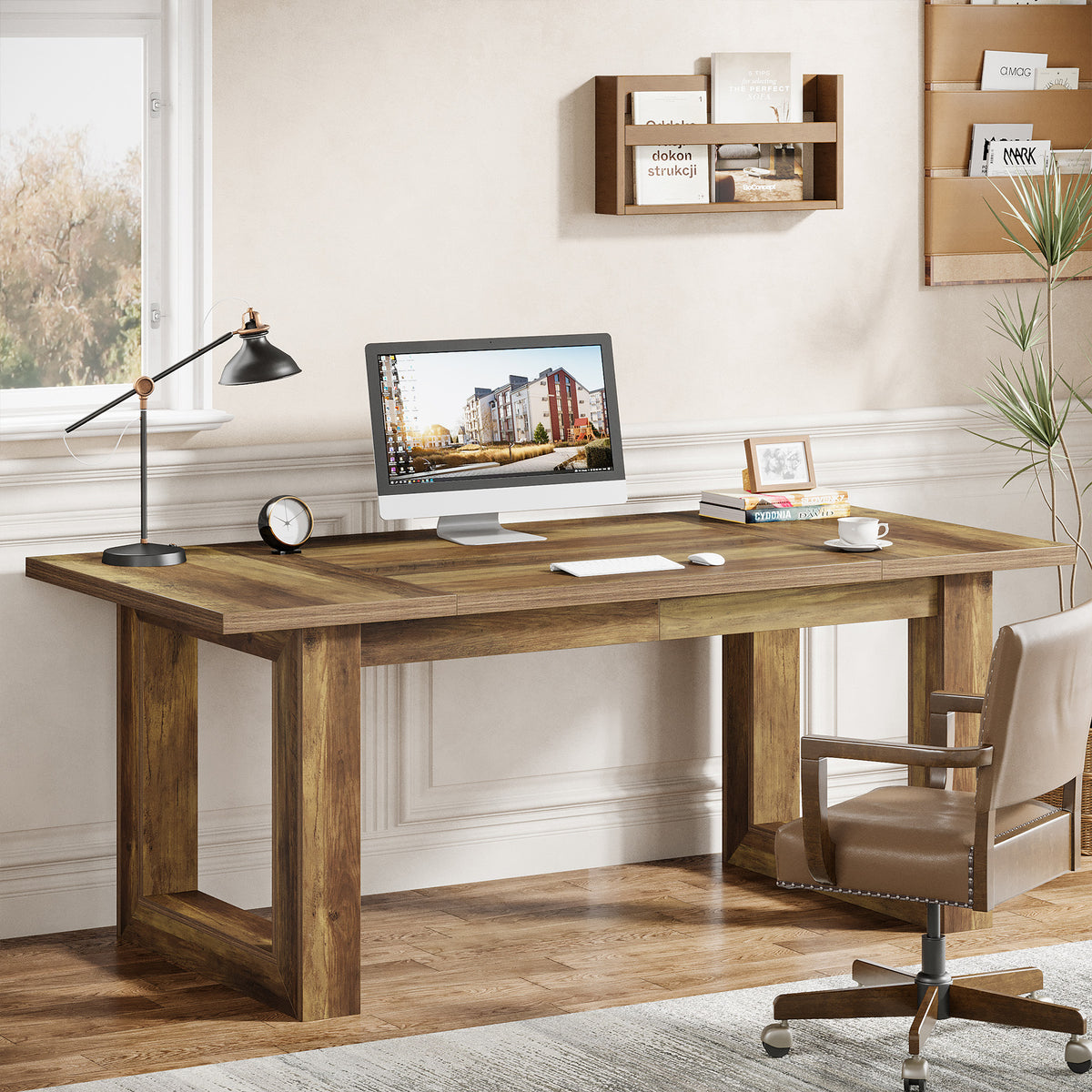 63 Inch Executive Desk with Spacious Worktop, Modern Home Office Desk for Workspace and Studio