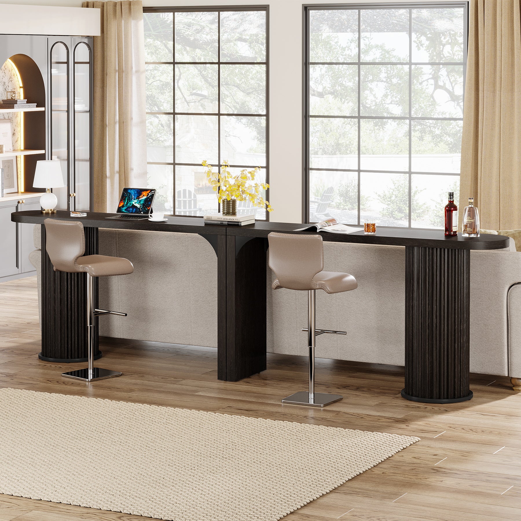Tribesigns 63-Inch Modern Counter Height Bar Table with Fluted Round Base, Narrow High Top Table for Kitchen and Bistro