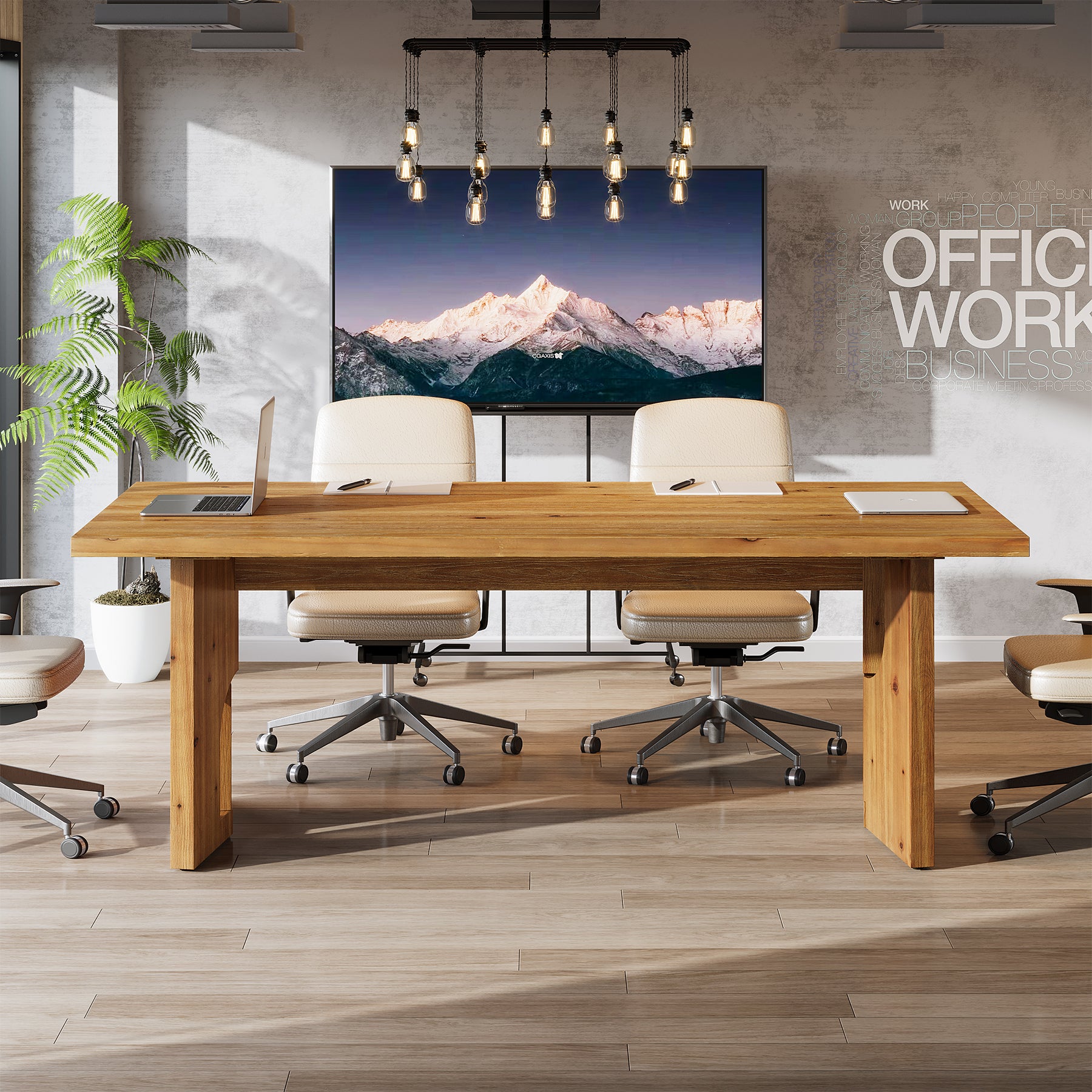 Tribesigns 63-Inch Solid Wood Executive Desk with Cutout Bases, Large Office Desk for Home Office