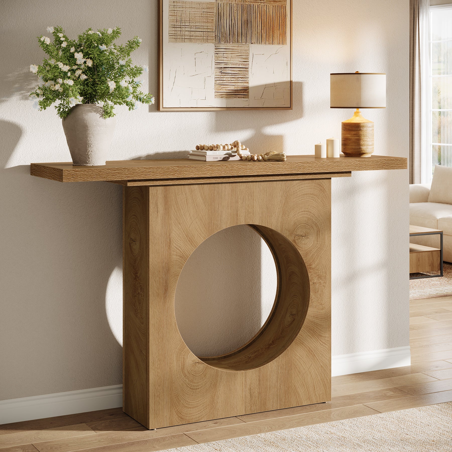 41.3-Inch Farmhouse Console Table, Narrow Entryway Table with Round Hole Design