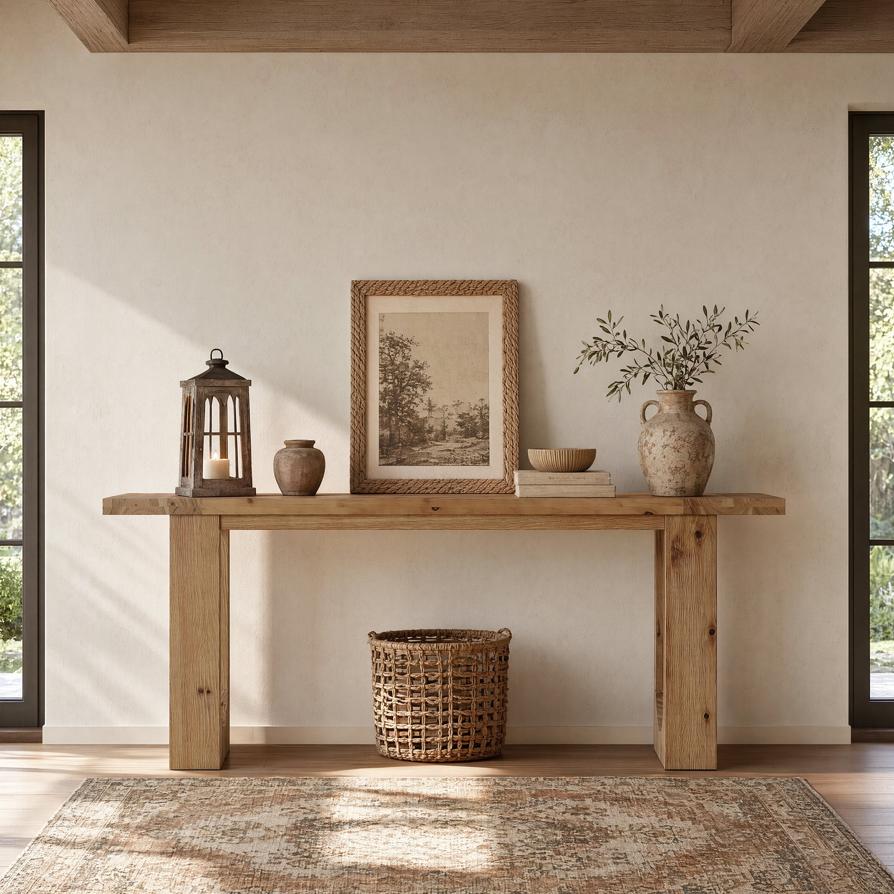 78.74-Inch Solid Wood Console Table with Hollow U-Shaped Base, Extra Long Entryway Table for Hallway