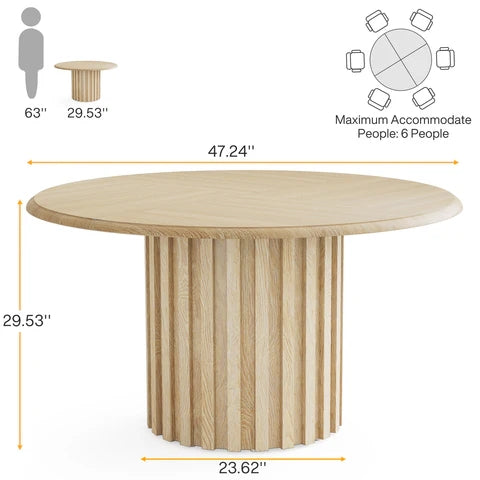 Round Dining Table, 43.3" Farmhouse Kitchen Table with Metal Base for 4