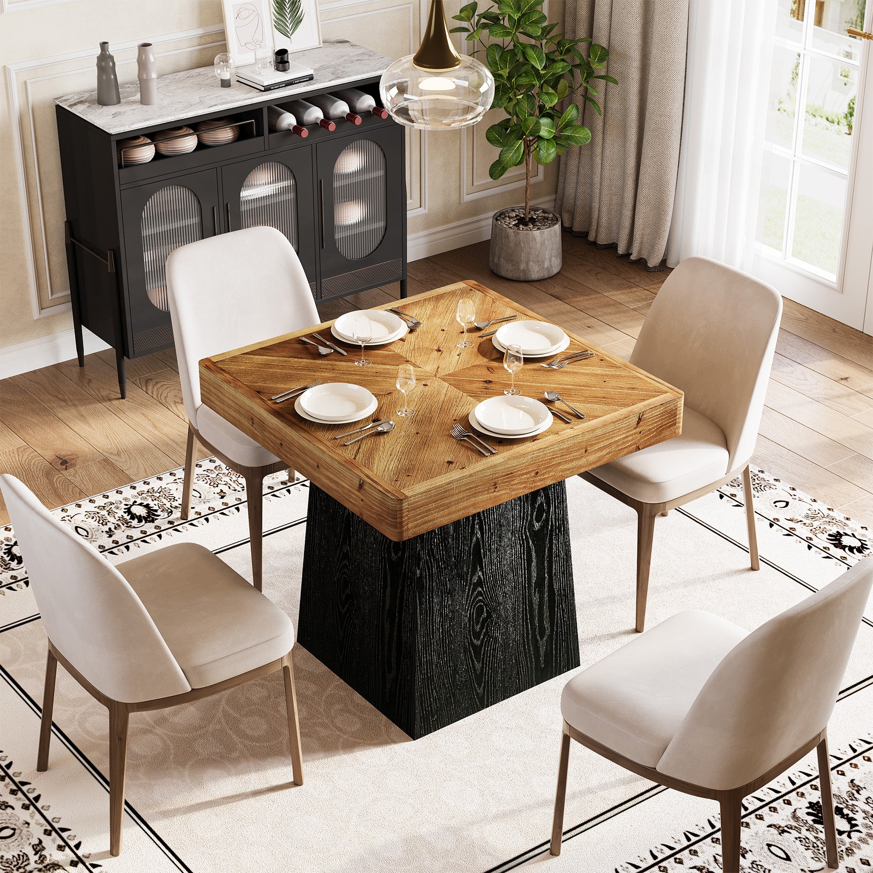 Tribesigns 31.5" Solid Wood Dining Table, Square Farmhouse Table for 2-4