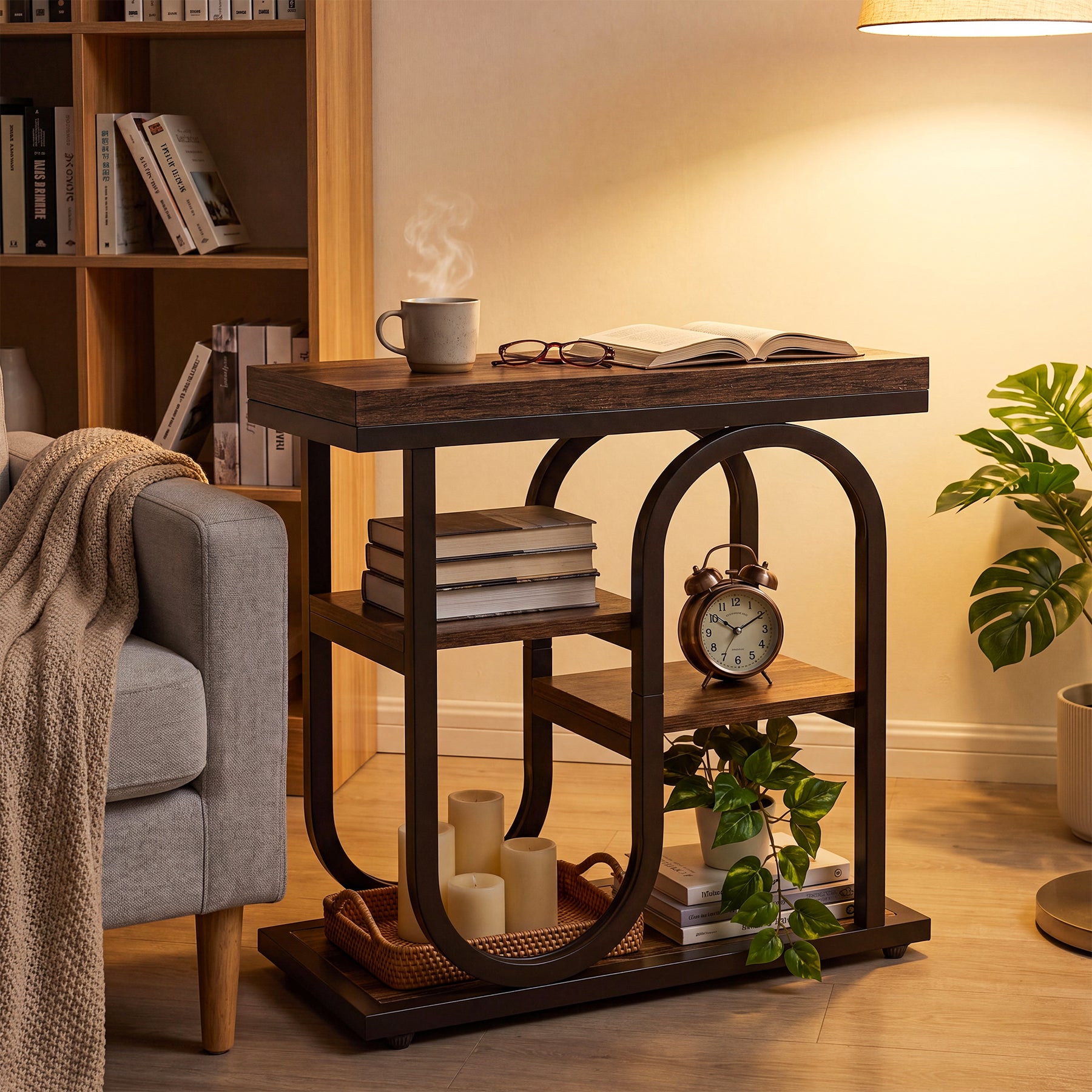 Tribesigns 23.62-Inch Narrow End Table with 4-Tier Storage, S-Shaped Side Table for Living Room