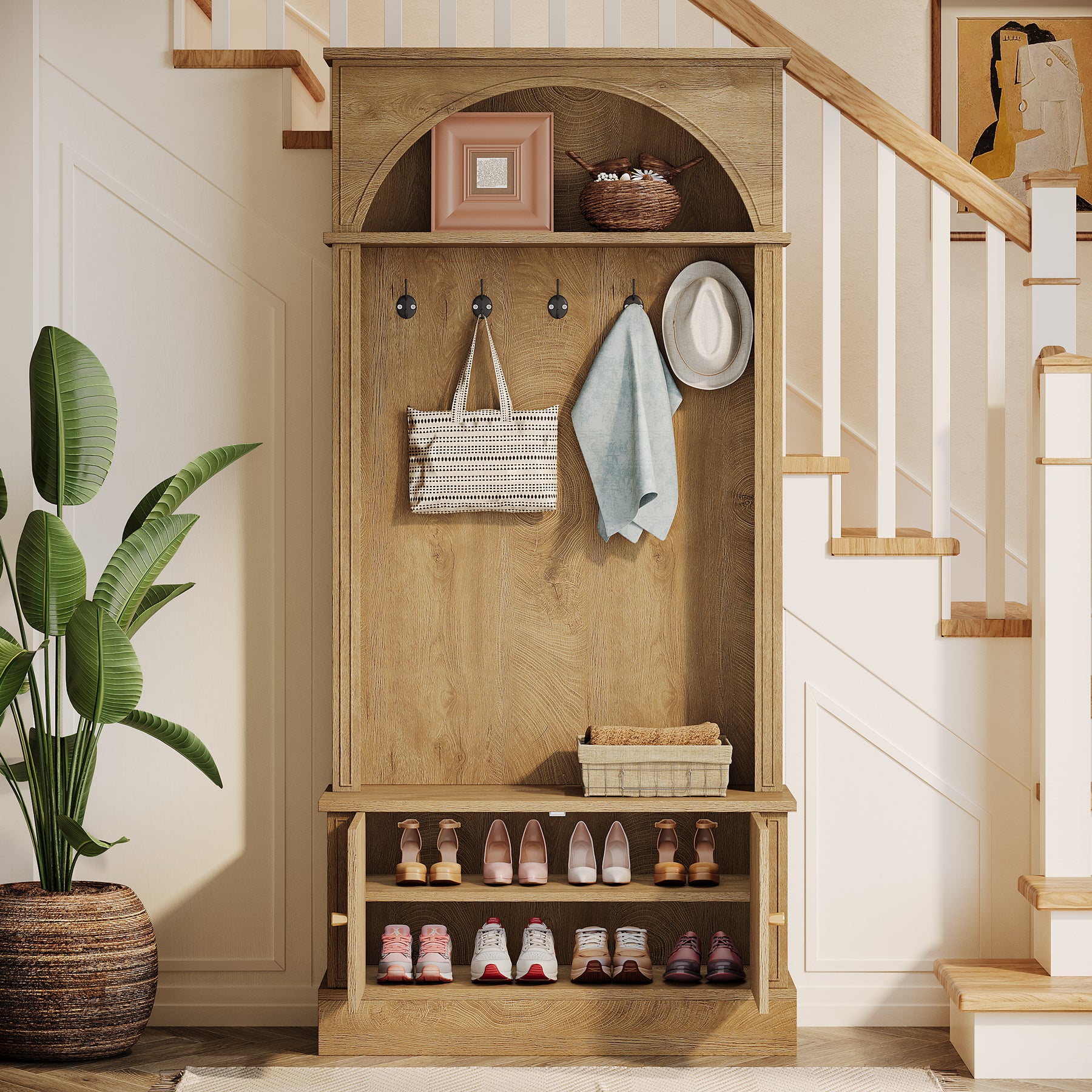 71 Inch Hall Tree with Bench and Storage, 4 in 1 Entryway Coat Rack for Hallway Mudroom