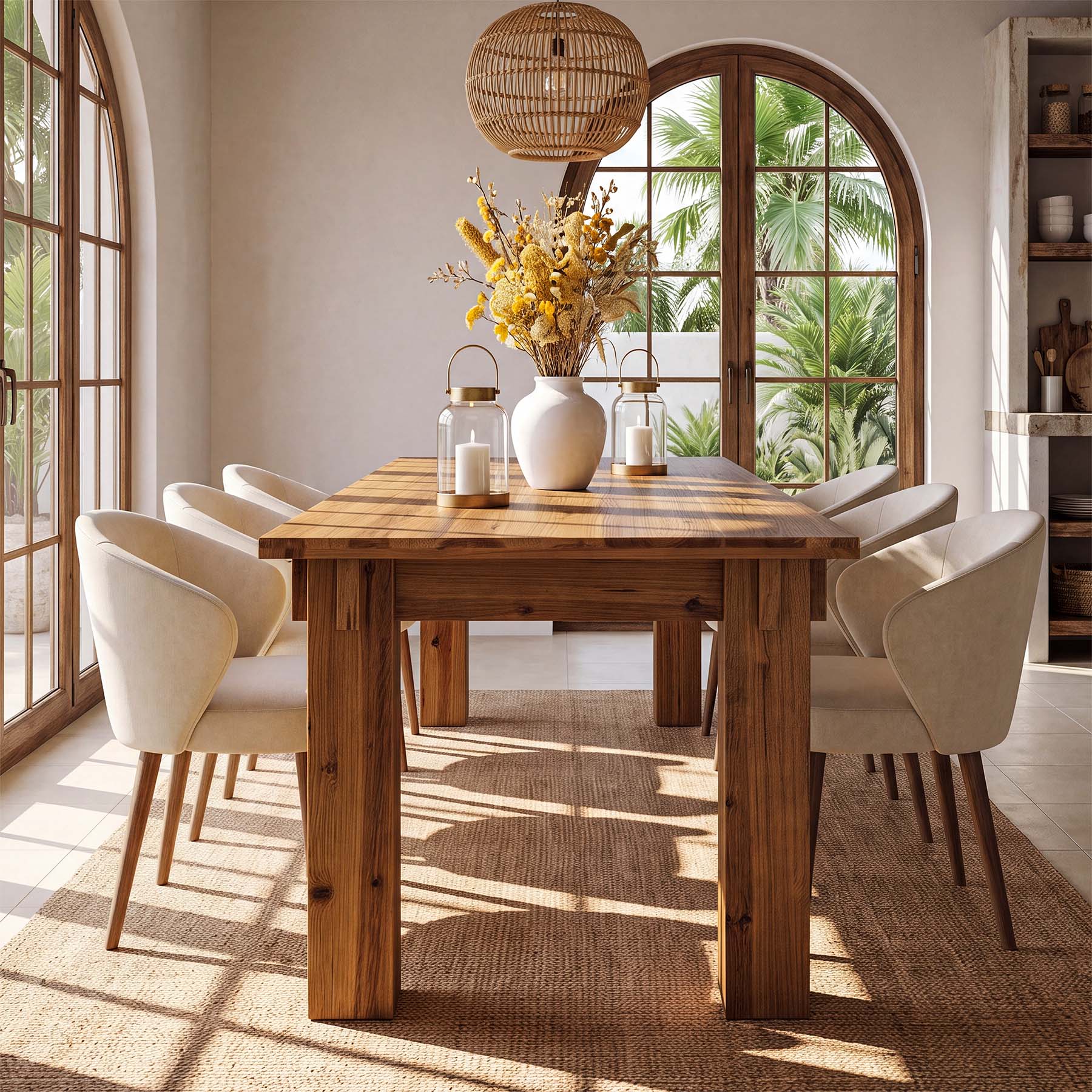 Tribesigns 78.74-Inch Solid Wood Dining Table, 6-8 Person Farmhouse Table with Block Legs