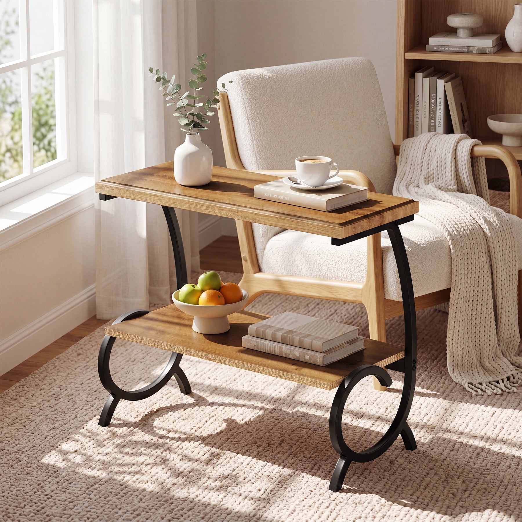 Tribesigns 23.6-Inch Tall 2-Tier End Table, Narrow Couch Side Table with J-Shaped Metal Legs