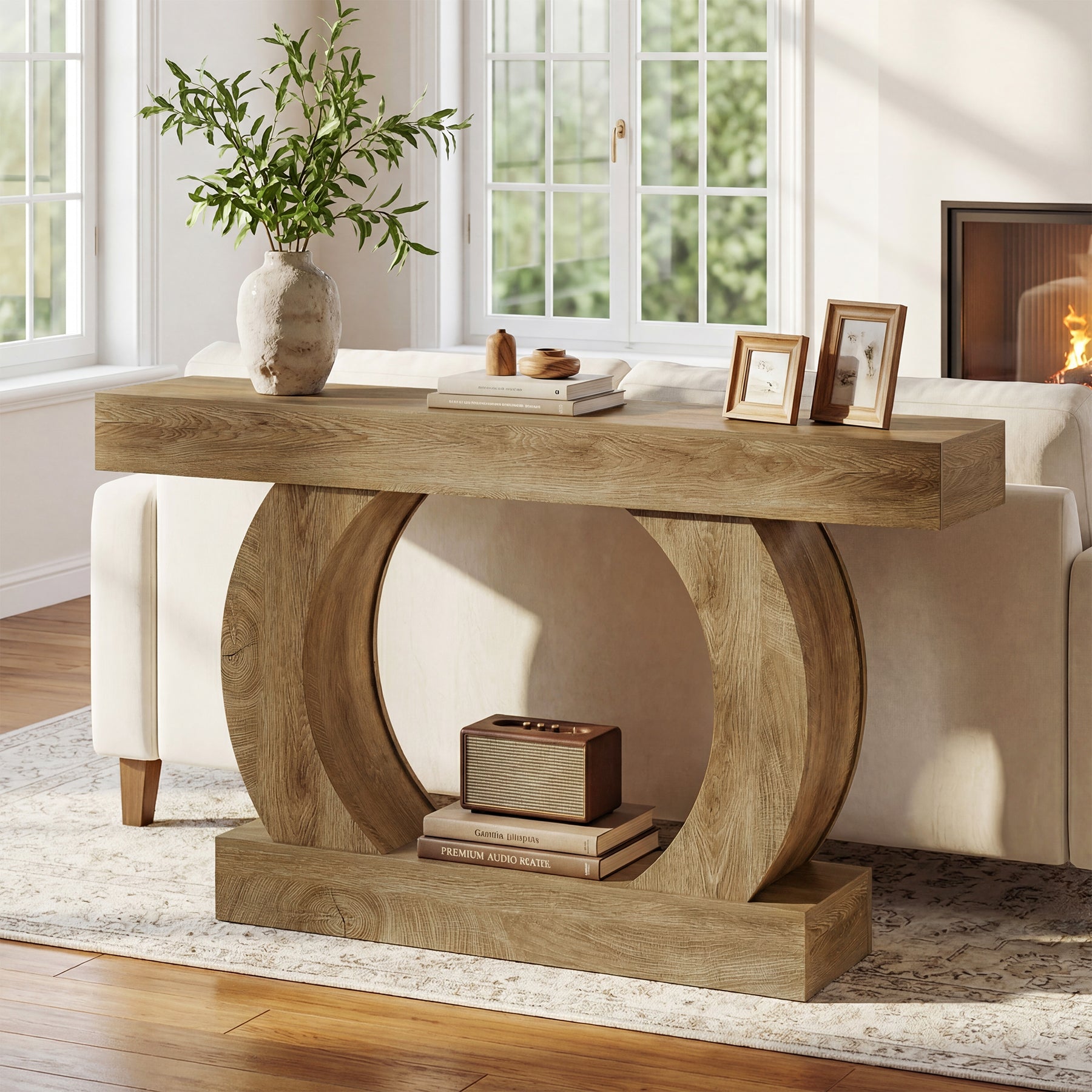 Tribesigns 59-Inch Farmhouse Console Table with Circular Open Base, 2-Tier Slim Entryway Table for Living Room and Hallway