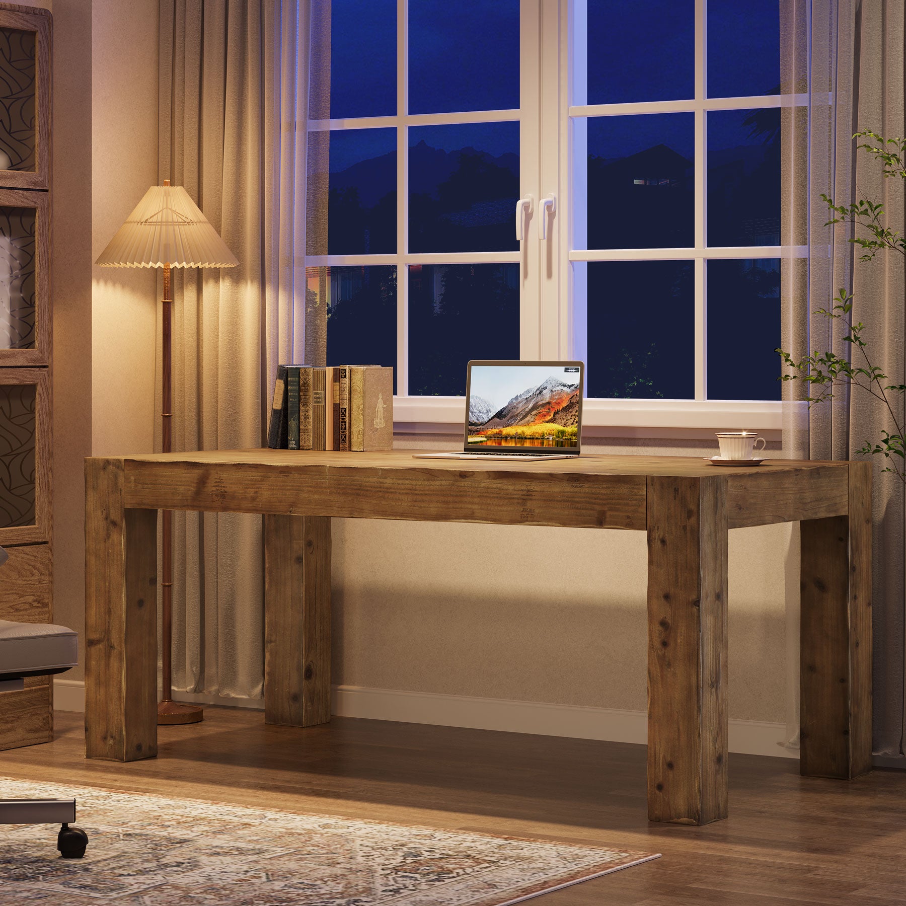 Tribesigns 63" Solid Wood Executive Desk, Rustic Computer Desk for Home Office (Only Table)