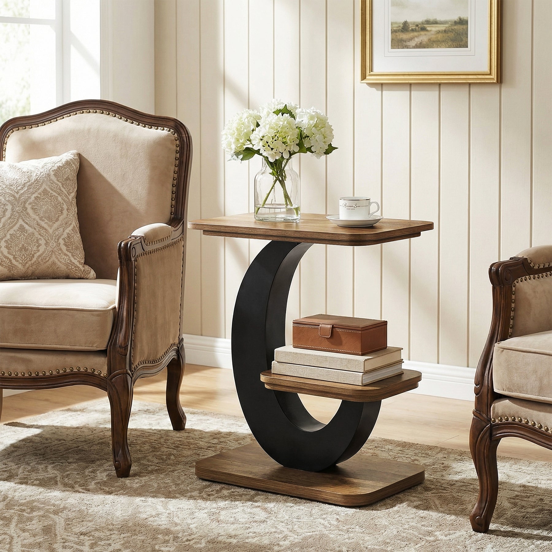 23.6-Inch 2-Tier Narrow End Table with Storage Shelf, Industrial Side Table Nightstand for Living Room