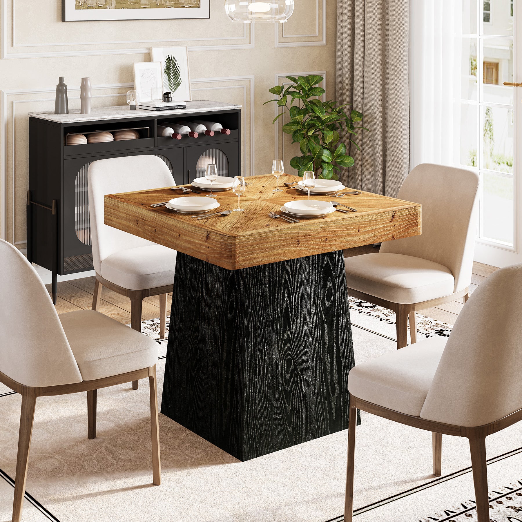 Tribesigns 31.5" Solid Wood Dining Table, Square Farmhouse Table for 2-4