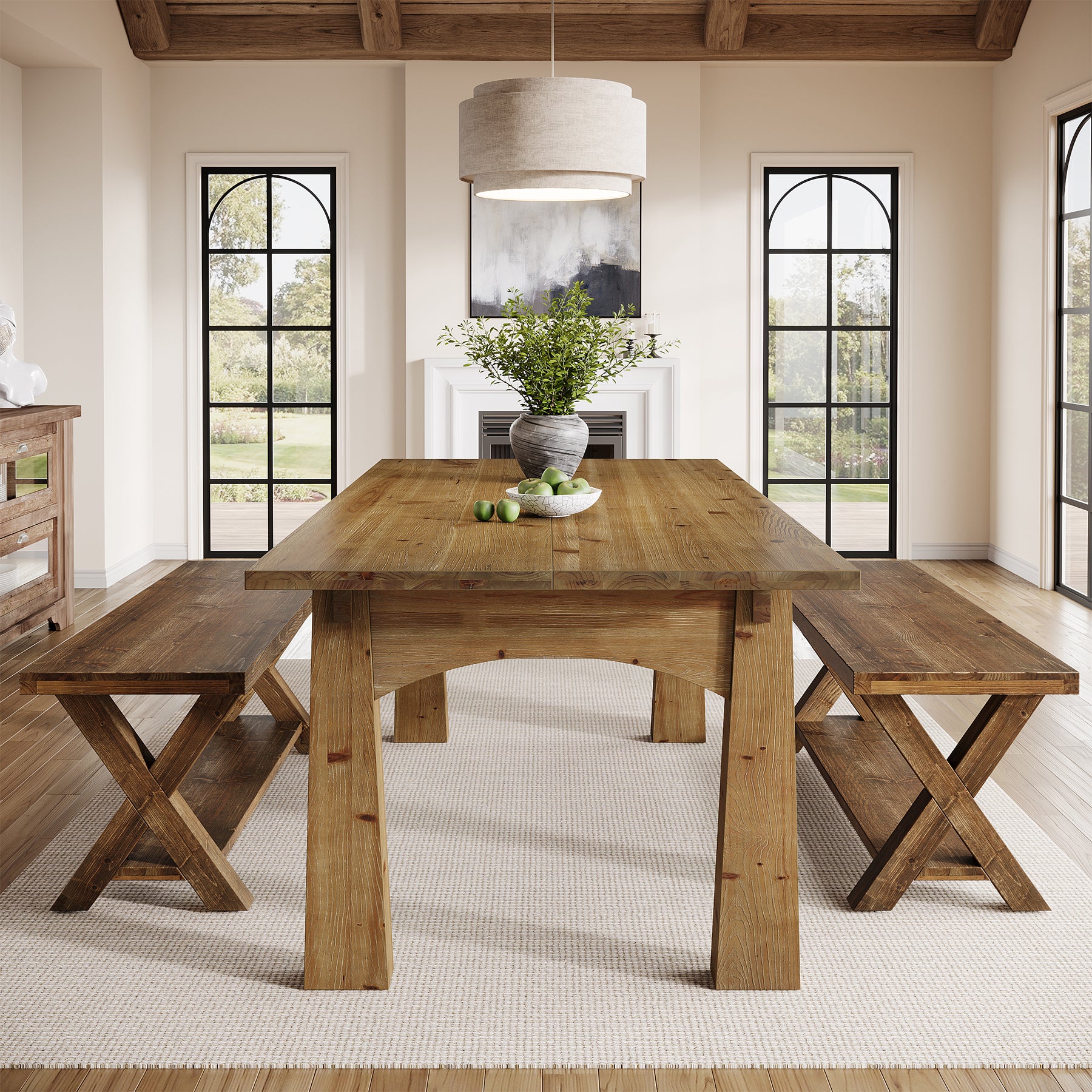 Tribesigns 43.3-Inch Solid Wood Dining Bench with X-Shaped Legs and Storage Shelf, Farmhouse Kitchen Table Bench for Dining Room