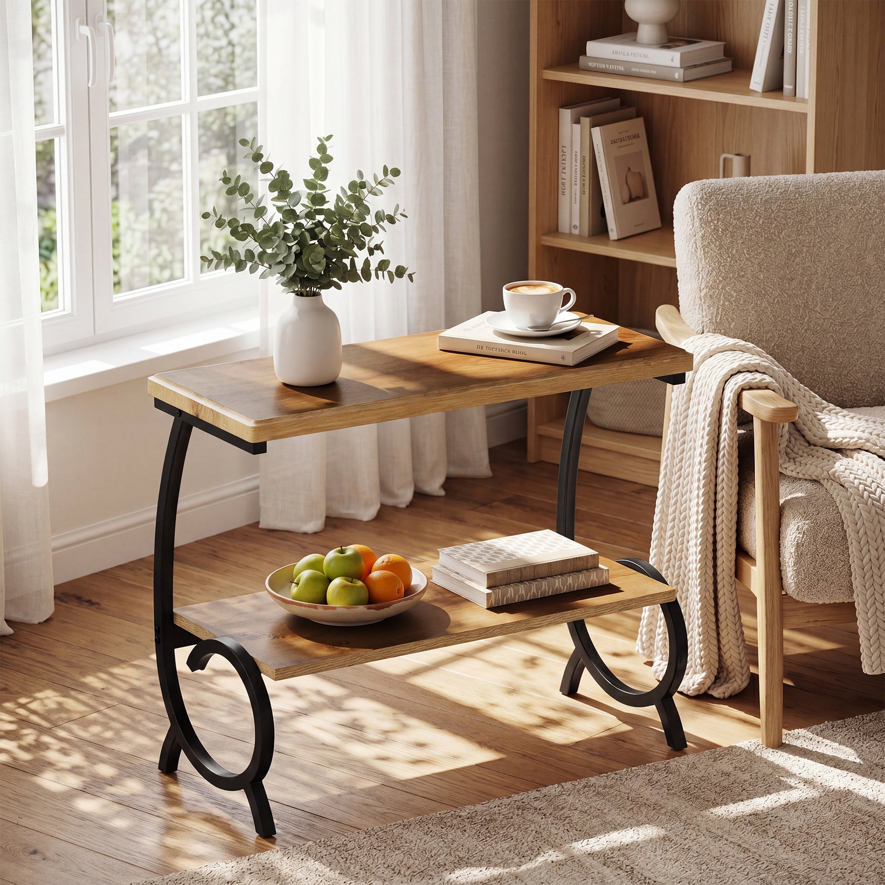 Tribesigns 23.6-Inch Tall 2-Tier End Table, Narrow Couch Side Table with J-Shaped Metal Legs