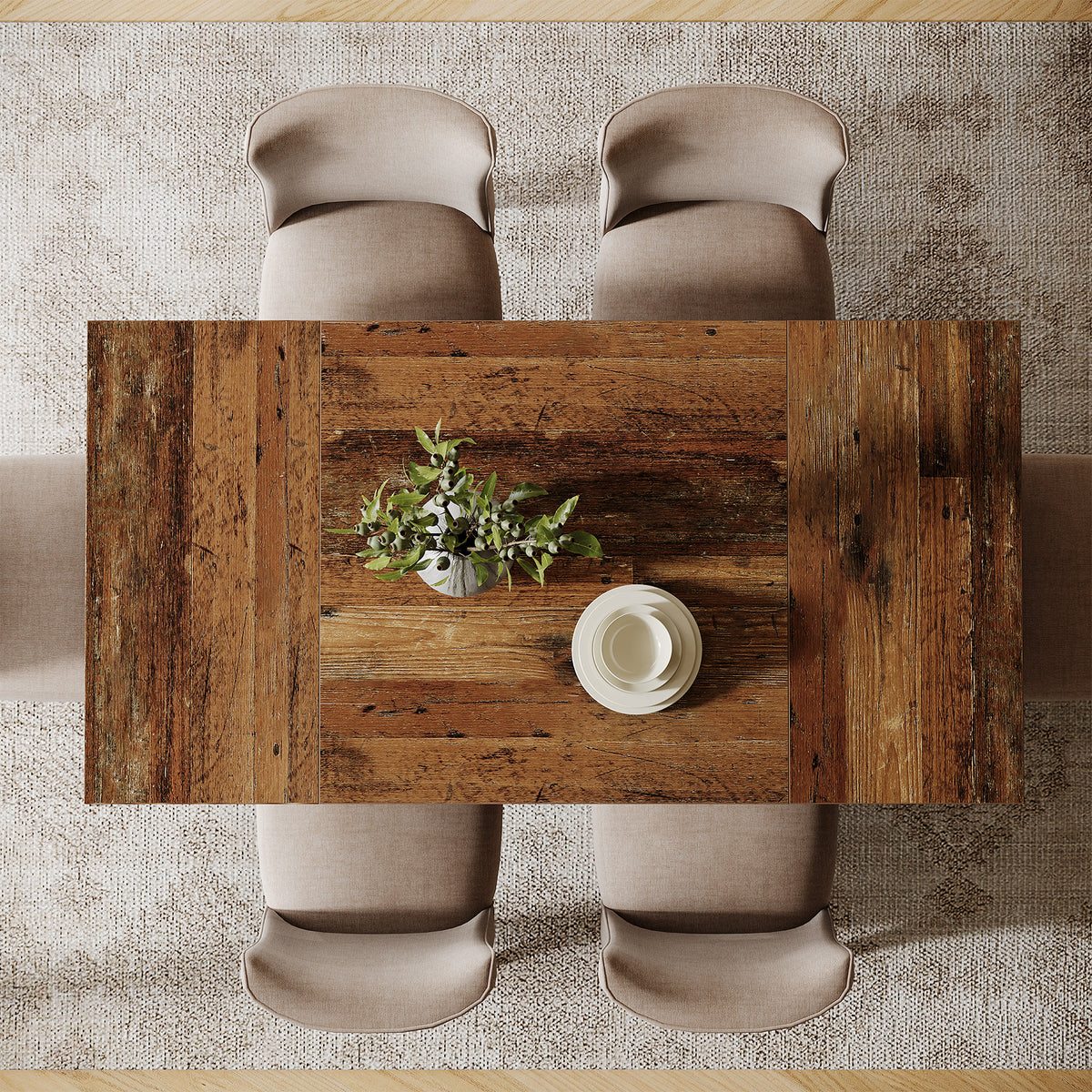 Tribesigns 55-Inch Dining Table for 4-6 People, Rectangular Farmhouse Kitchen Table with Double Pedestal Base