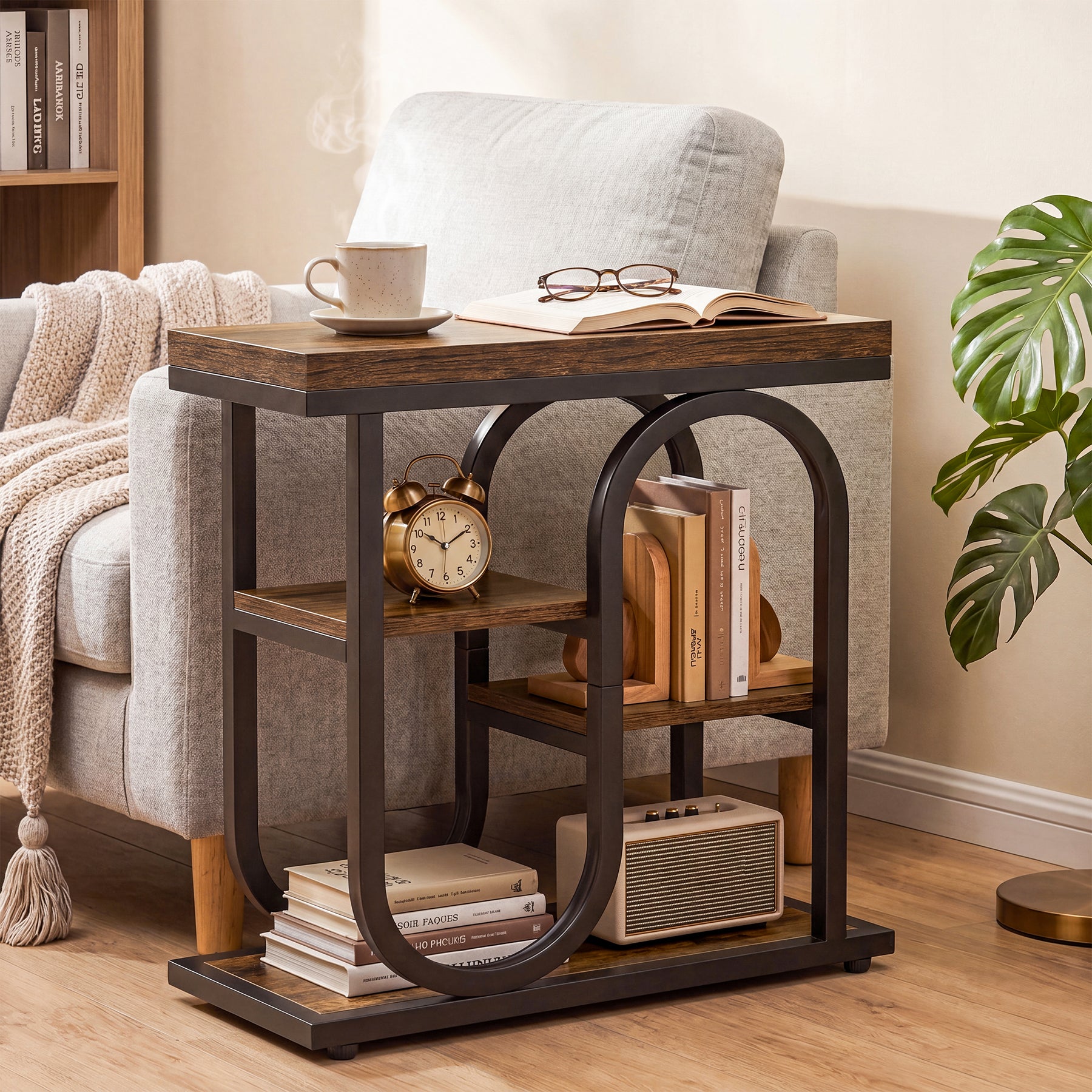 Tribesigns 23.62-Inch Narrow End Table with 4-Tier Storage, S-Shaped Side Table for Living Room