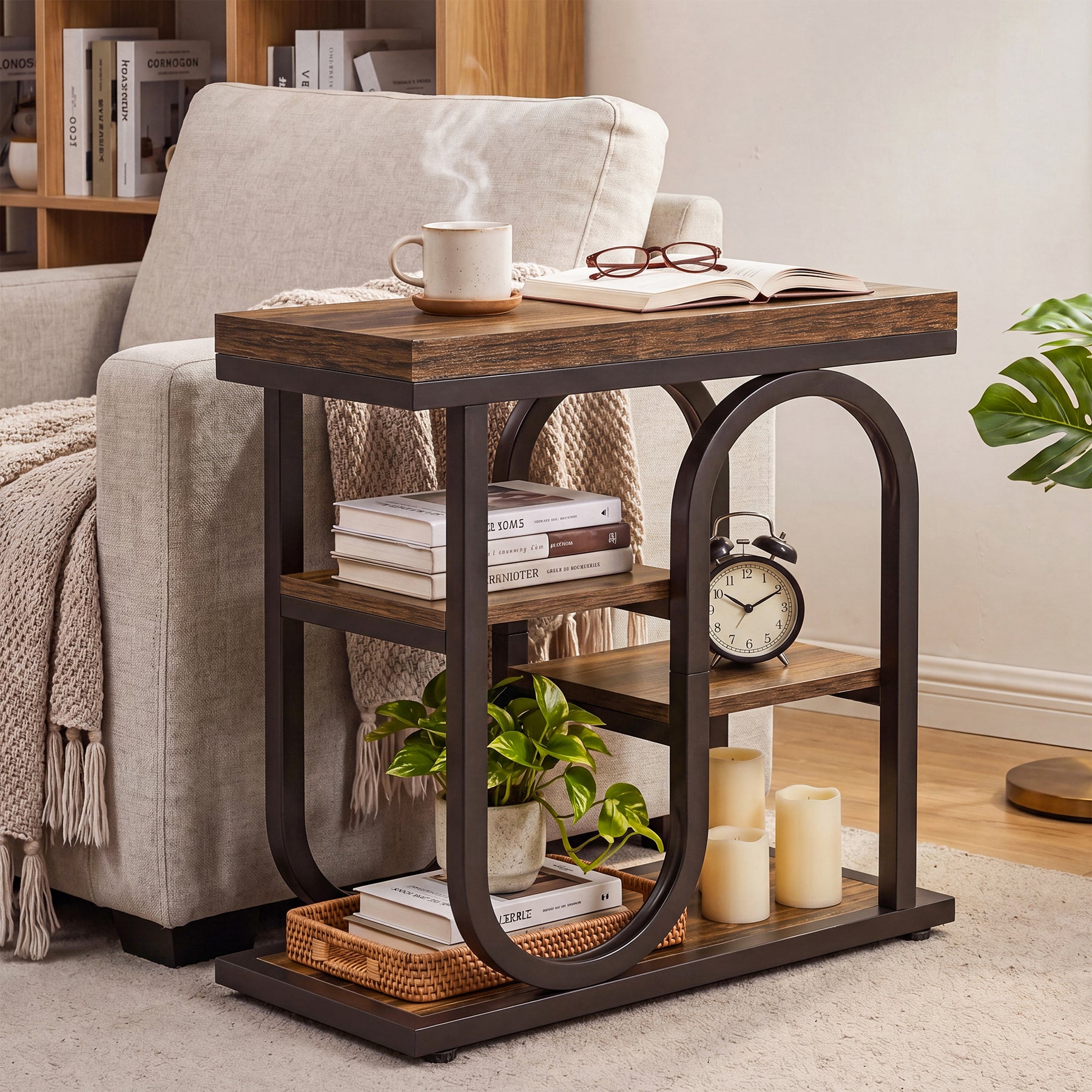 Tribesigns 23.62-Inch Narrow End Table with 4-Tier Storage, S-Shaped Side Table for Living Room