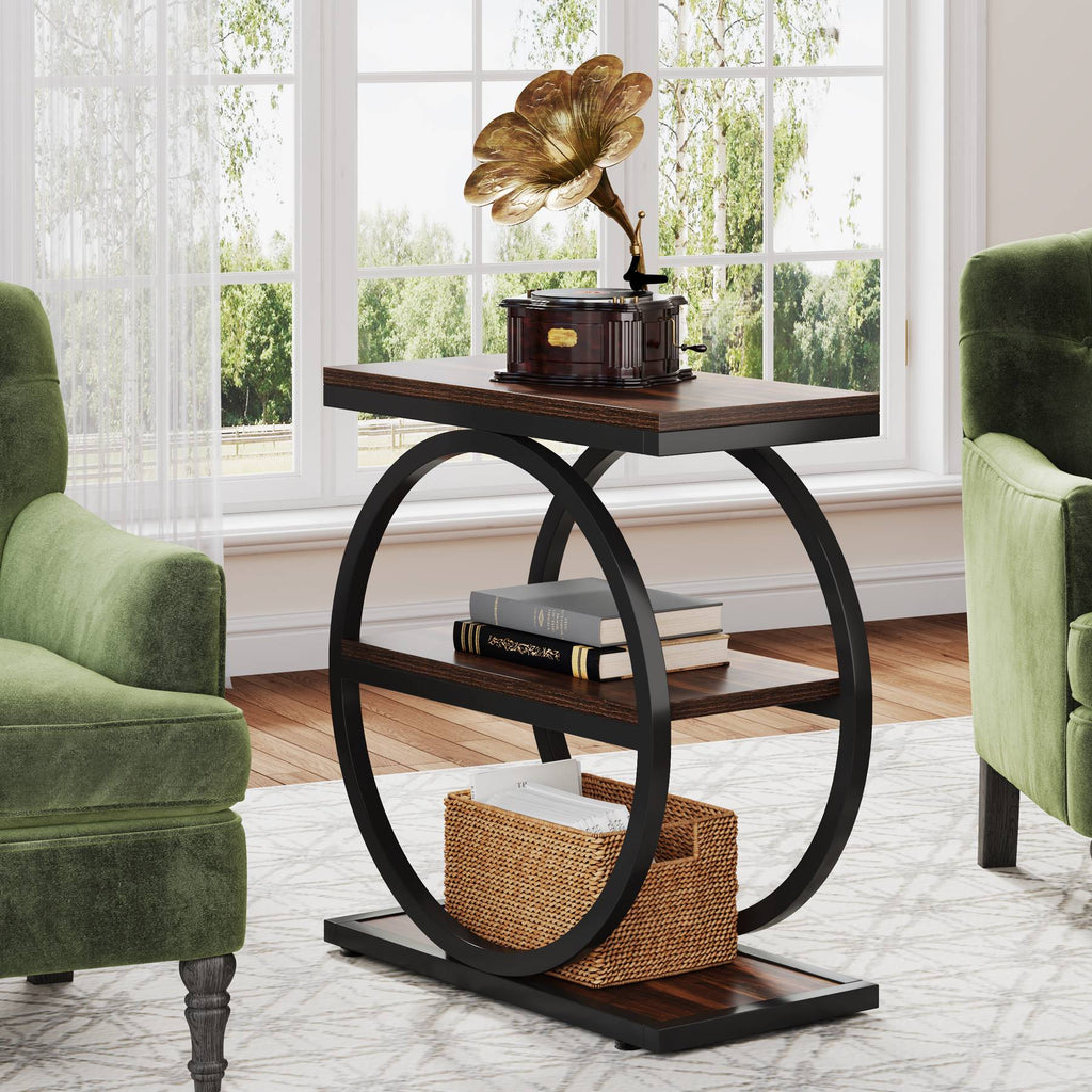 3 Tier End Table Industrial Sofa Side Table Round Metal Frame