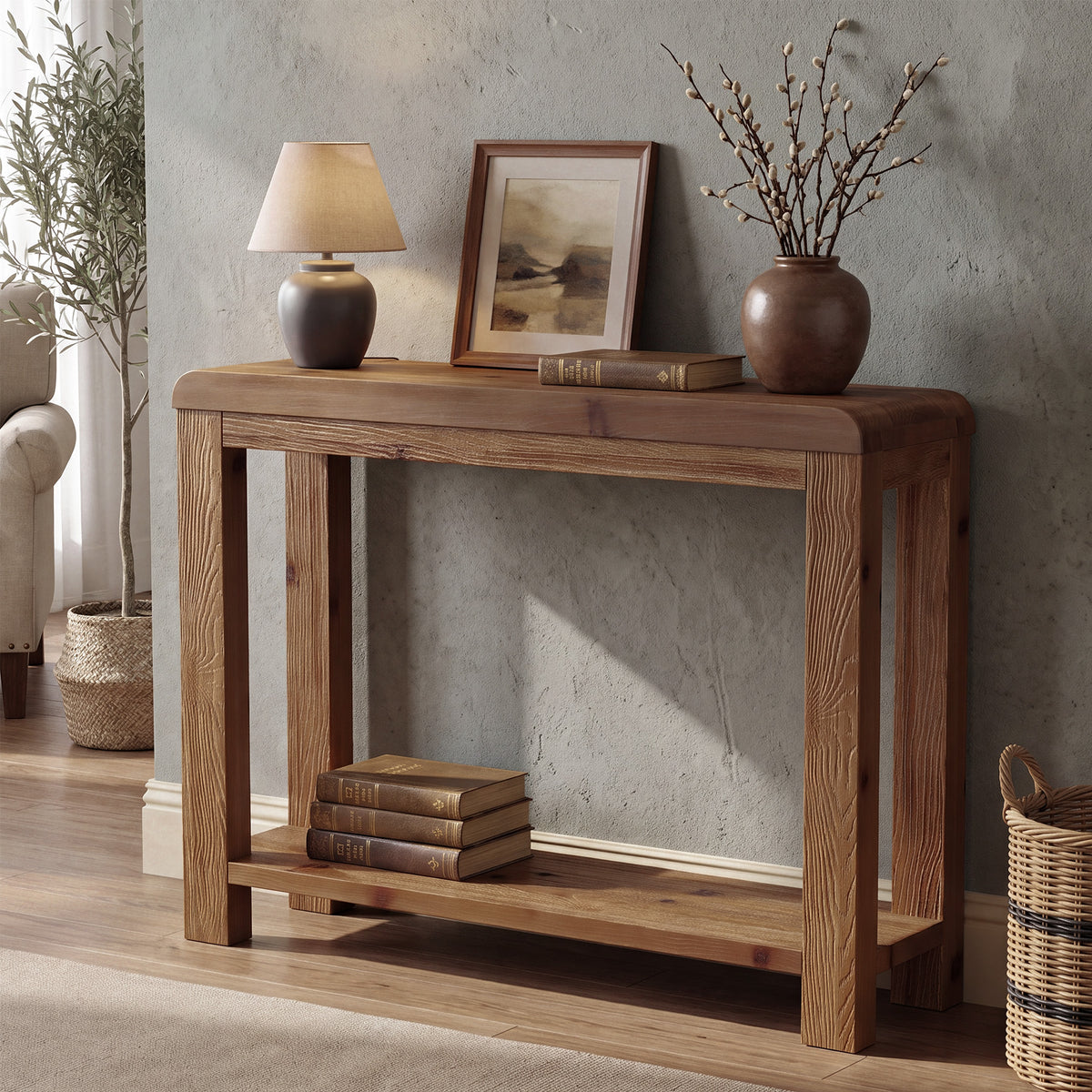 Tribesigns 41.3 Inch Solid Wood Console Table with Open Shelf Storage, Farmhouse Sofa Table for Hallway and Living Room