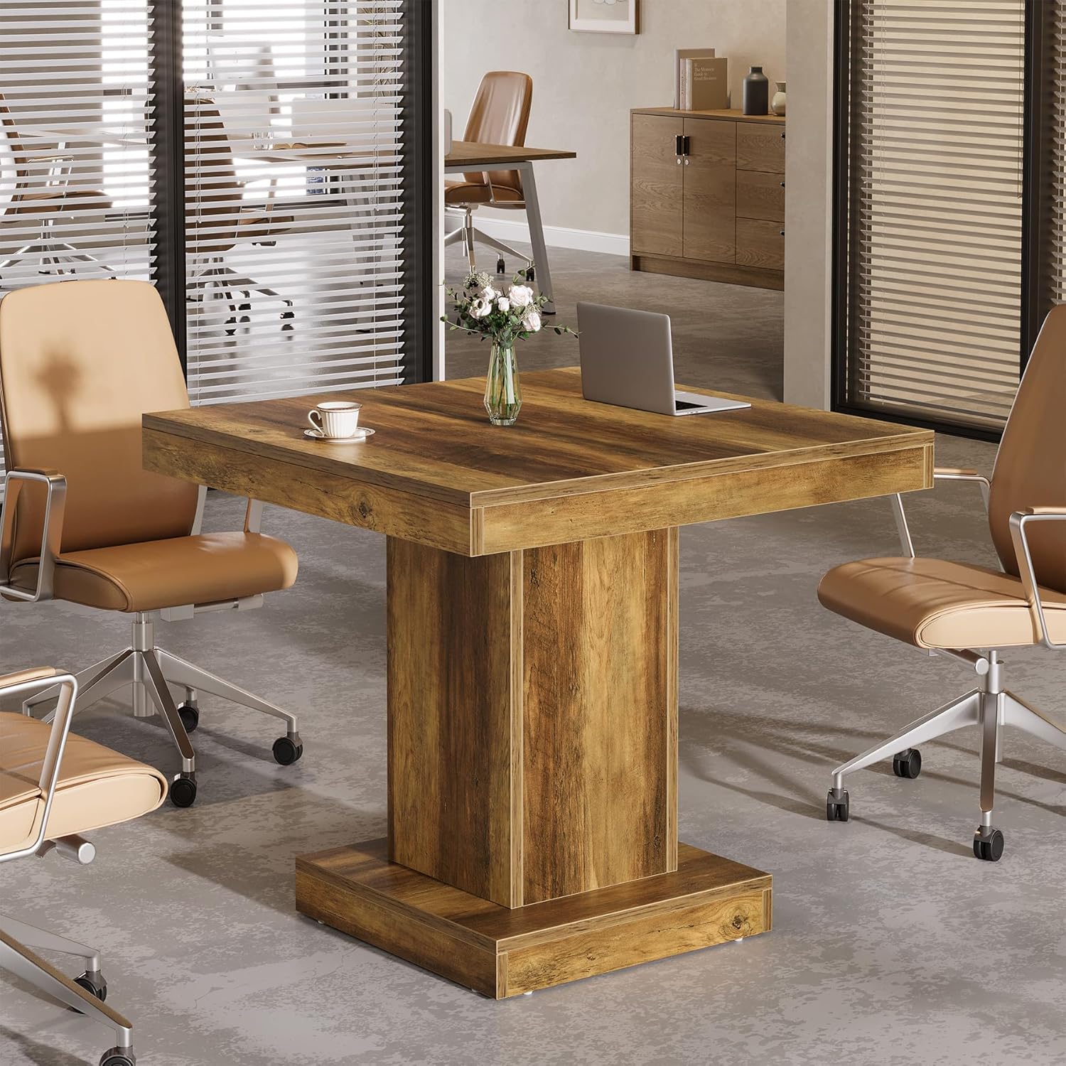 31.5" Square Conference Table - 4-Person Meeting Table w/Pedestal Base