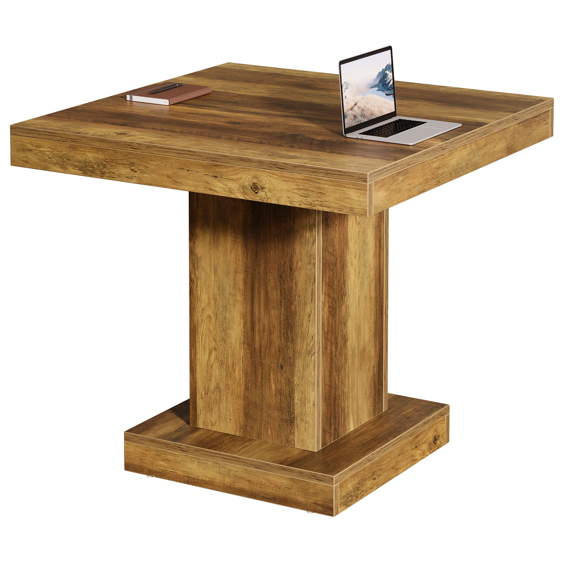 31.5-Inch Square Dining Table for 4, Farmhouse Wooden Kitchen Table with Pedestal Base