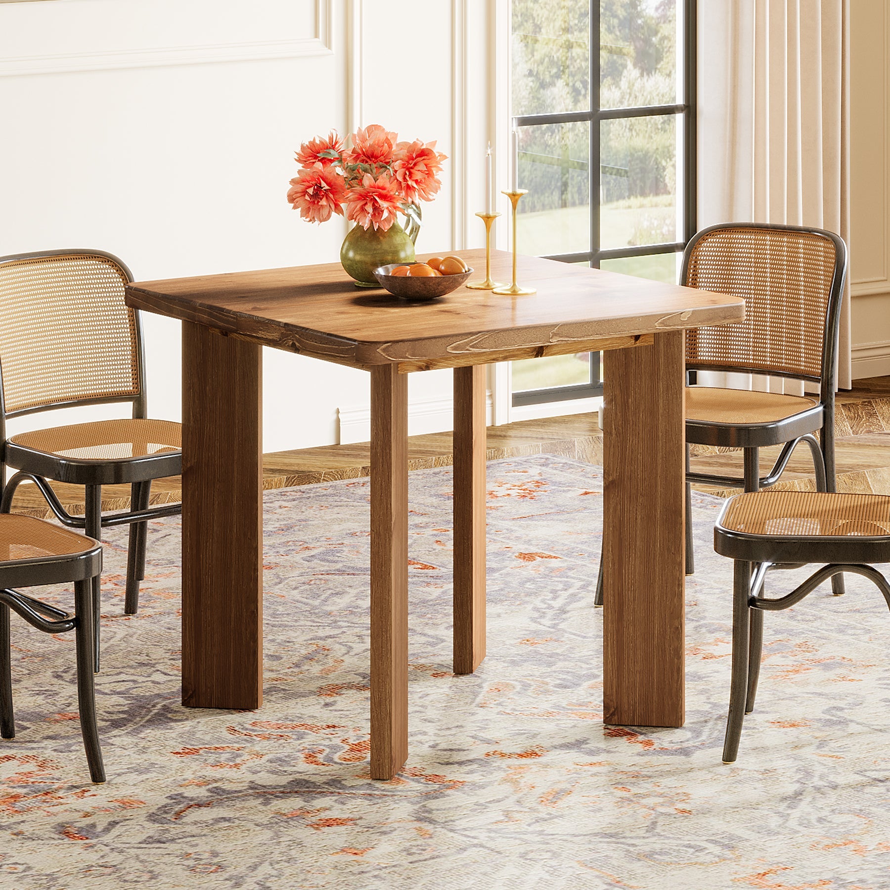 31.5" Square Dining Table, Solid Wood Farmhouse Kitchen Table for 2-4