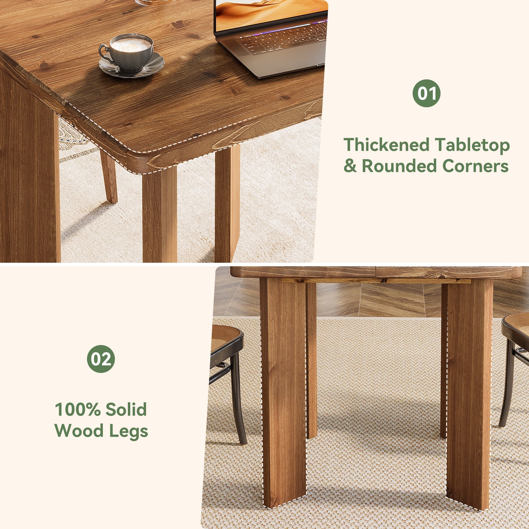 31.5" Square Dining Table, Solid Wood Farmhouse Kitchen Table for 2-4