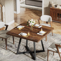 Tribesigns 31.5-Inch Square Dining Table for 4, Compact Kitchen Table with Geometric Metal Base#Colour_Brown