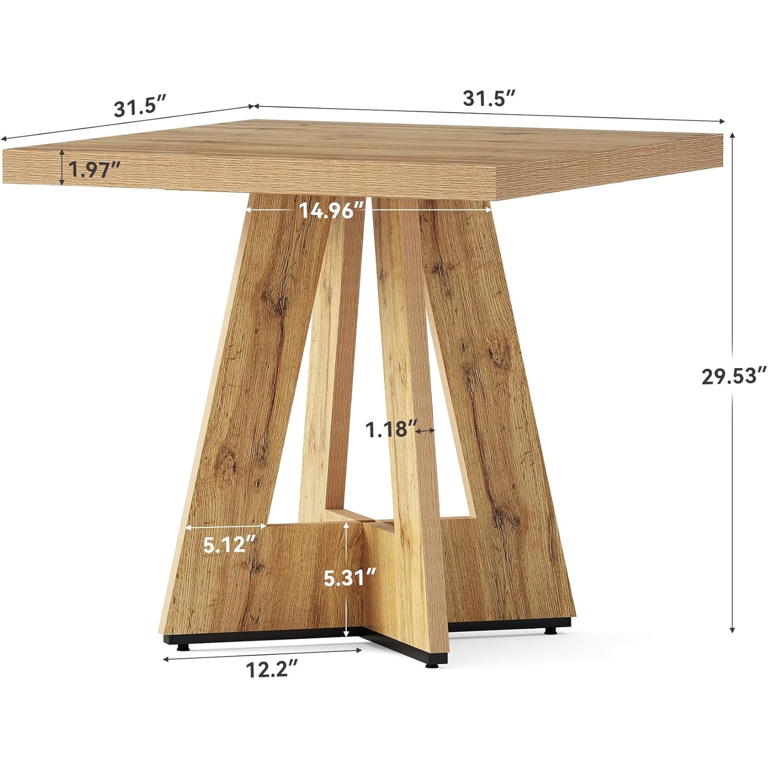 31.5" Square Farmhouse Table - 4-Person Dining Table w/Pedestal Base