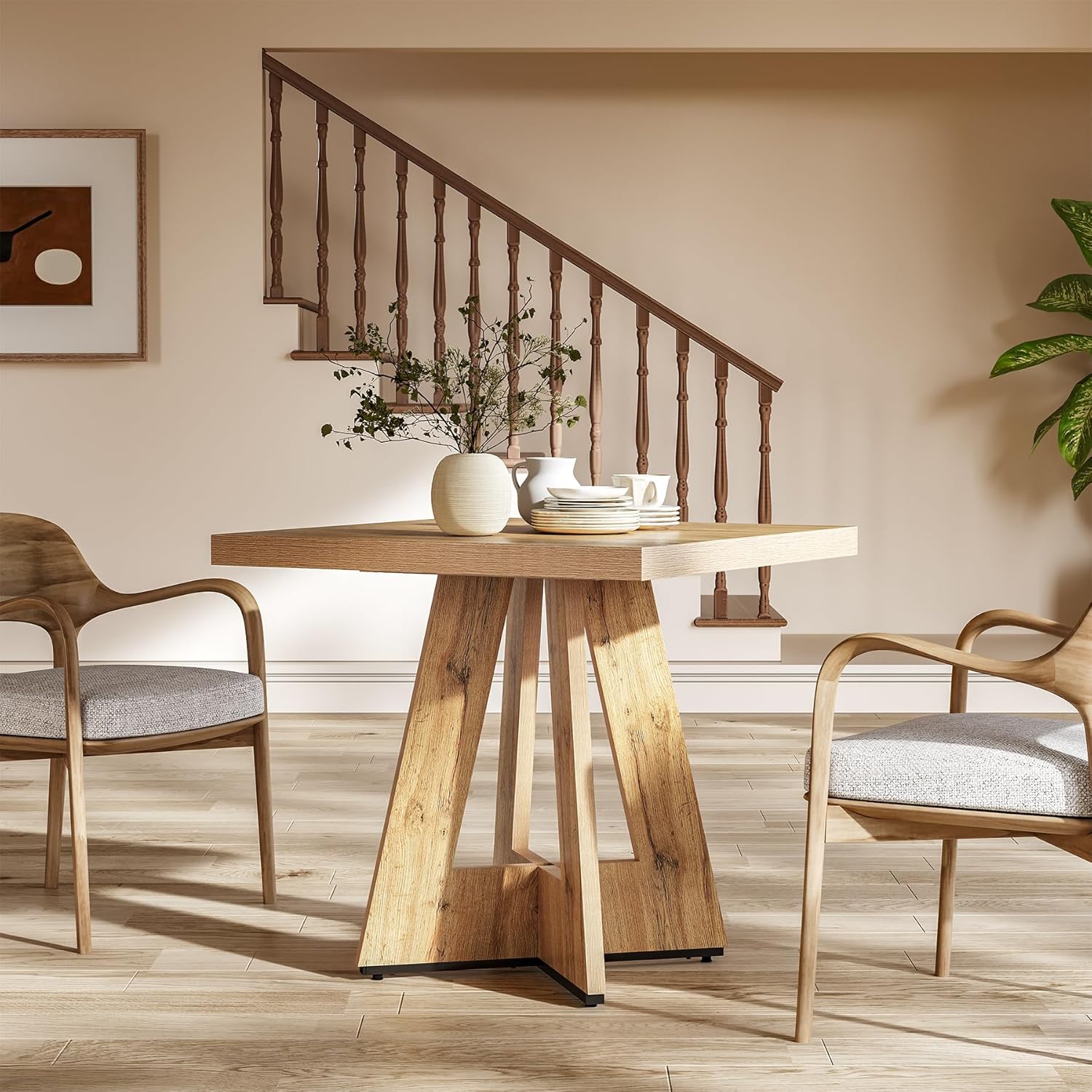 31.5" Square Farmhouse Table - 4-Person Dining Table w/Pedestal Base