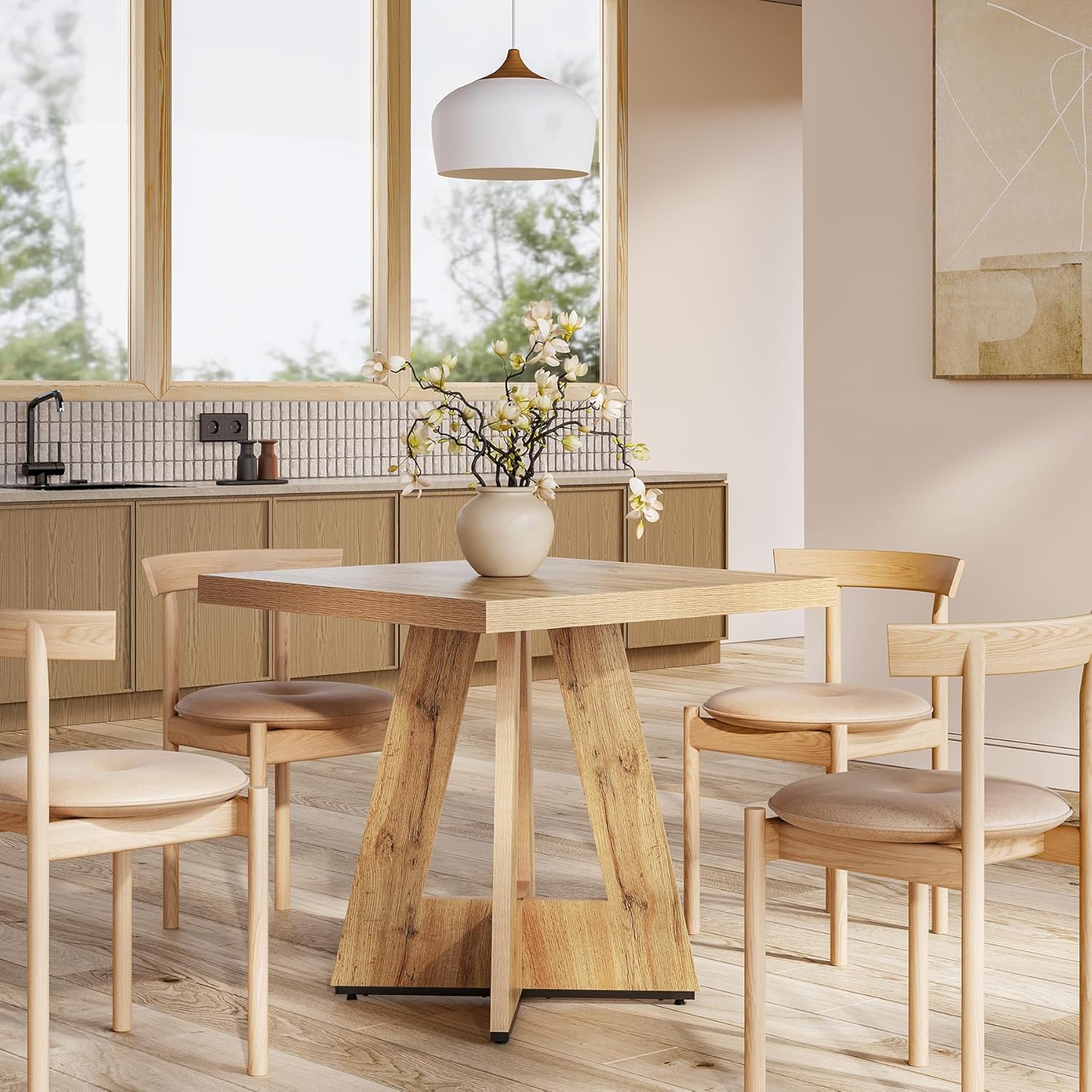 31.5" Square Farmhouse Table - 4-Person Dining Table w/Pedestal Base