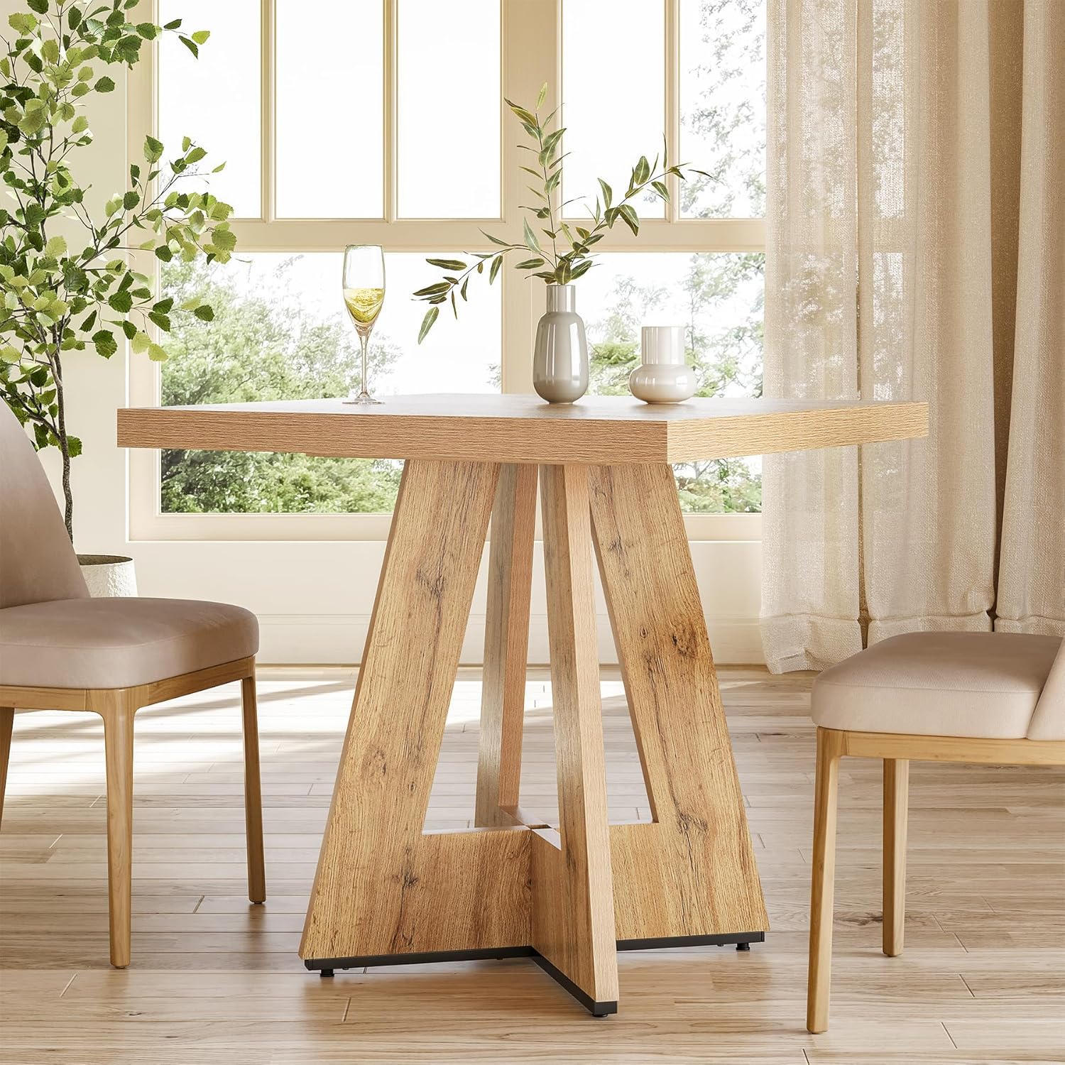 31.5" Square Farmhouse Table - 4-Person Dining Table w/Pedestal Base