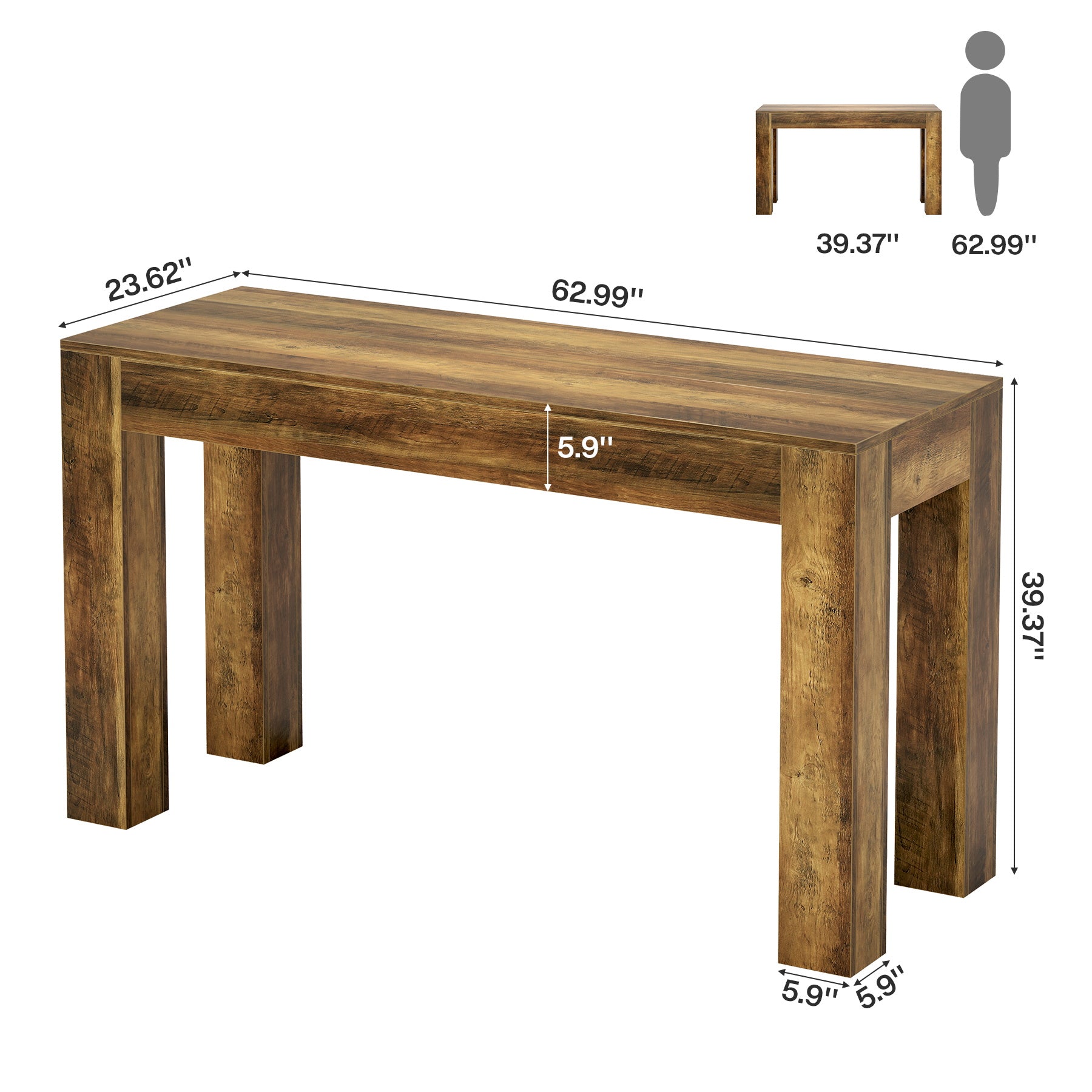 62.99-Inch Long Bar Table, Rectangular Counter Height Dining Table with 4 Sturdy Legs for Kitchen Home Bar