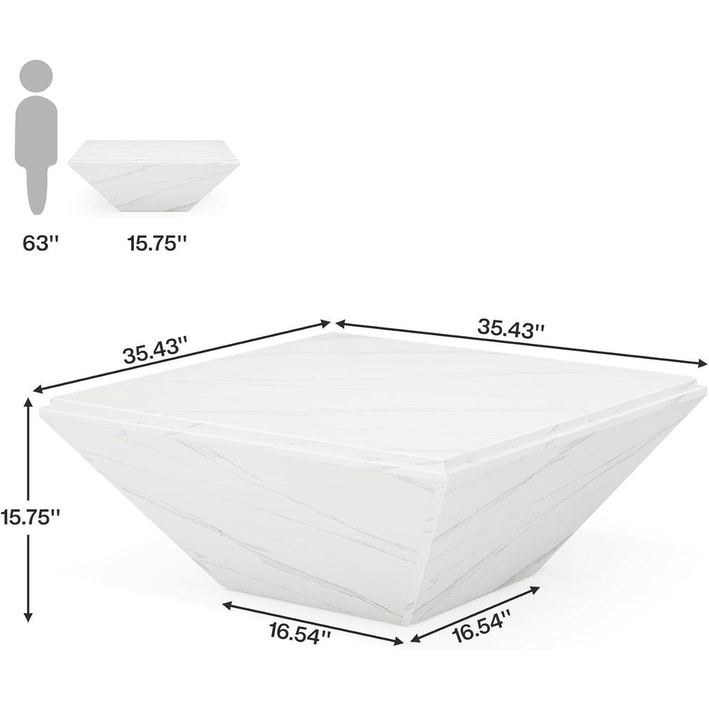 Modern Coffee Table, 35.43" Center Table with Faux Marble Top
